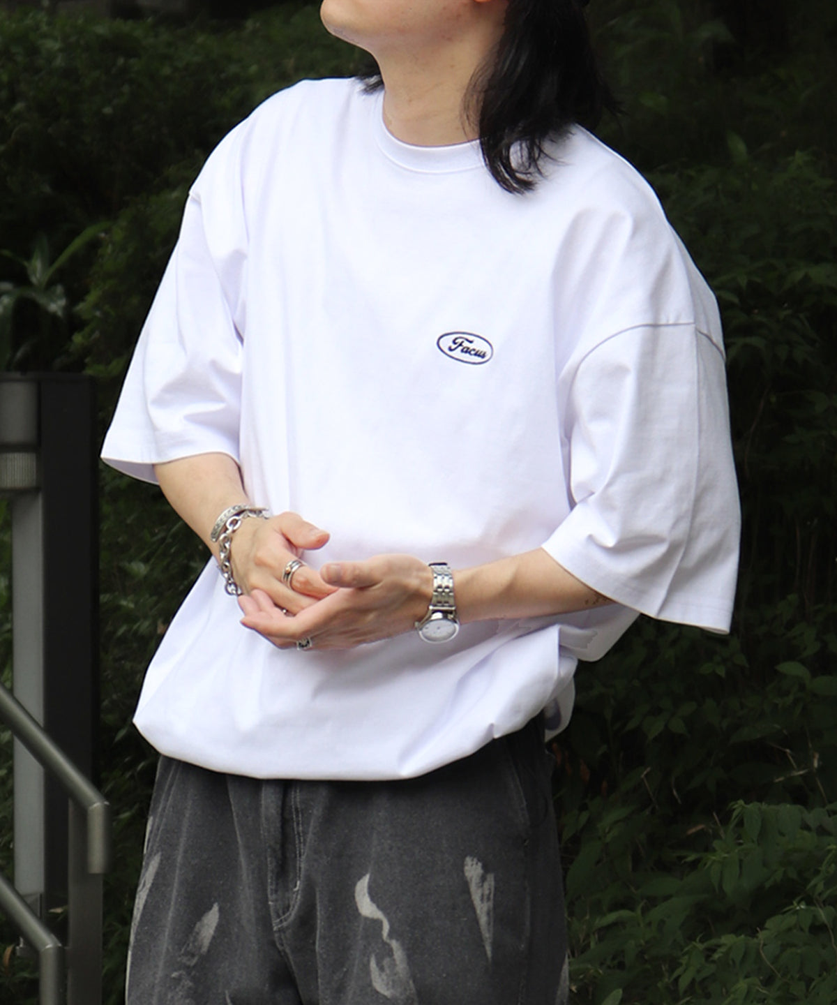 25SS ビッグシルエット ワンポイント刺繍 ドロスト 半袖Tシャツ