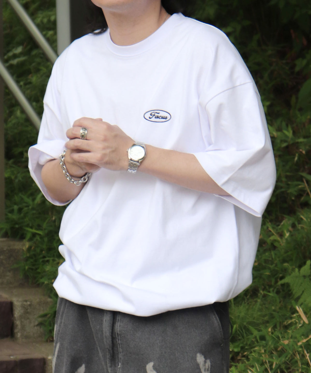 25SS ビッグシルエット ワンポイント刺繍 ドロスト 半袖Tシャツ