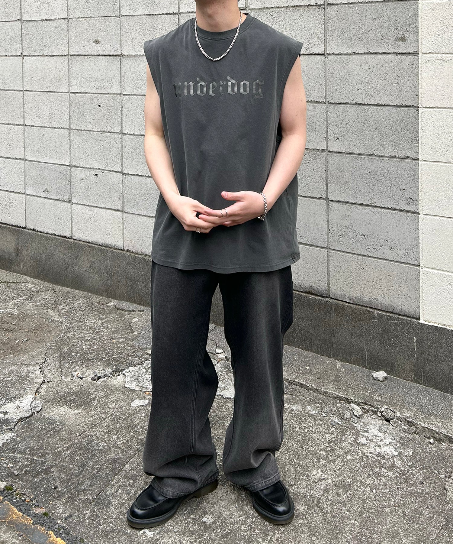 ヴィンテージライク ピグメント加工 アメカジ風 レトロプリント ノースリーブ