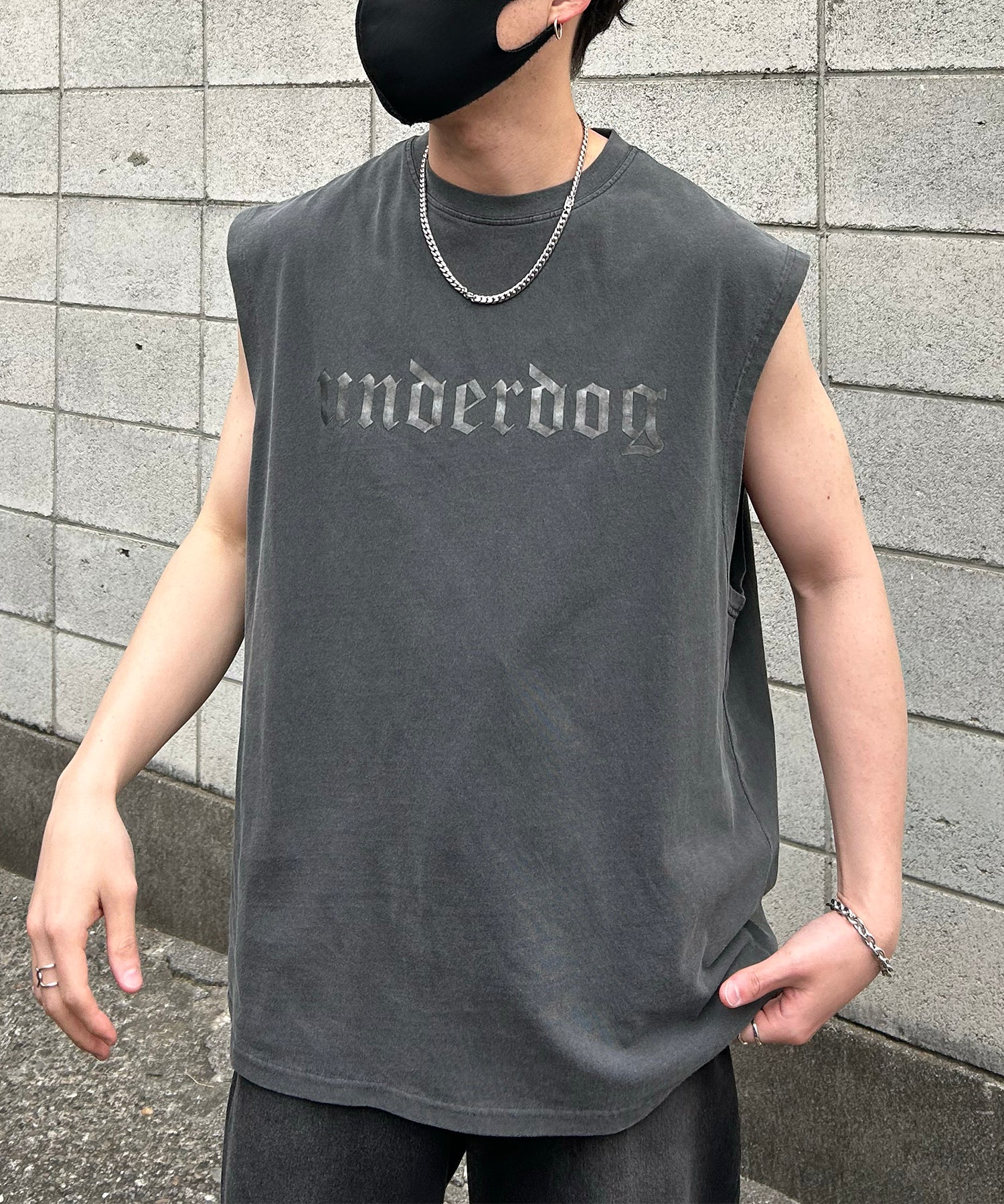 ヴィンテージライク ピグメント加工 アメカジ風 レトロプリント ノースリーブ