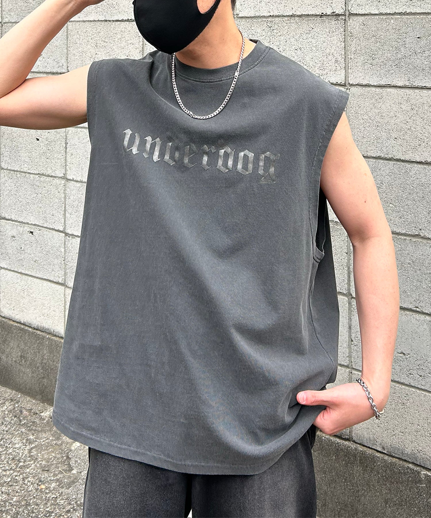 ヴィンテージライク ピグメント加工 アメカジ風 レトロプリント ノースリーブ