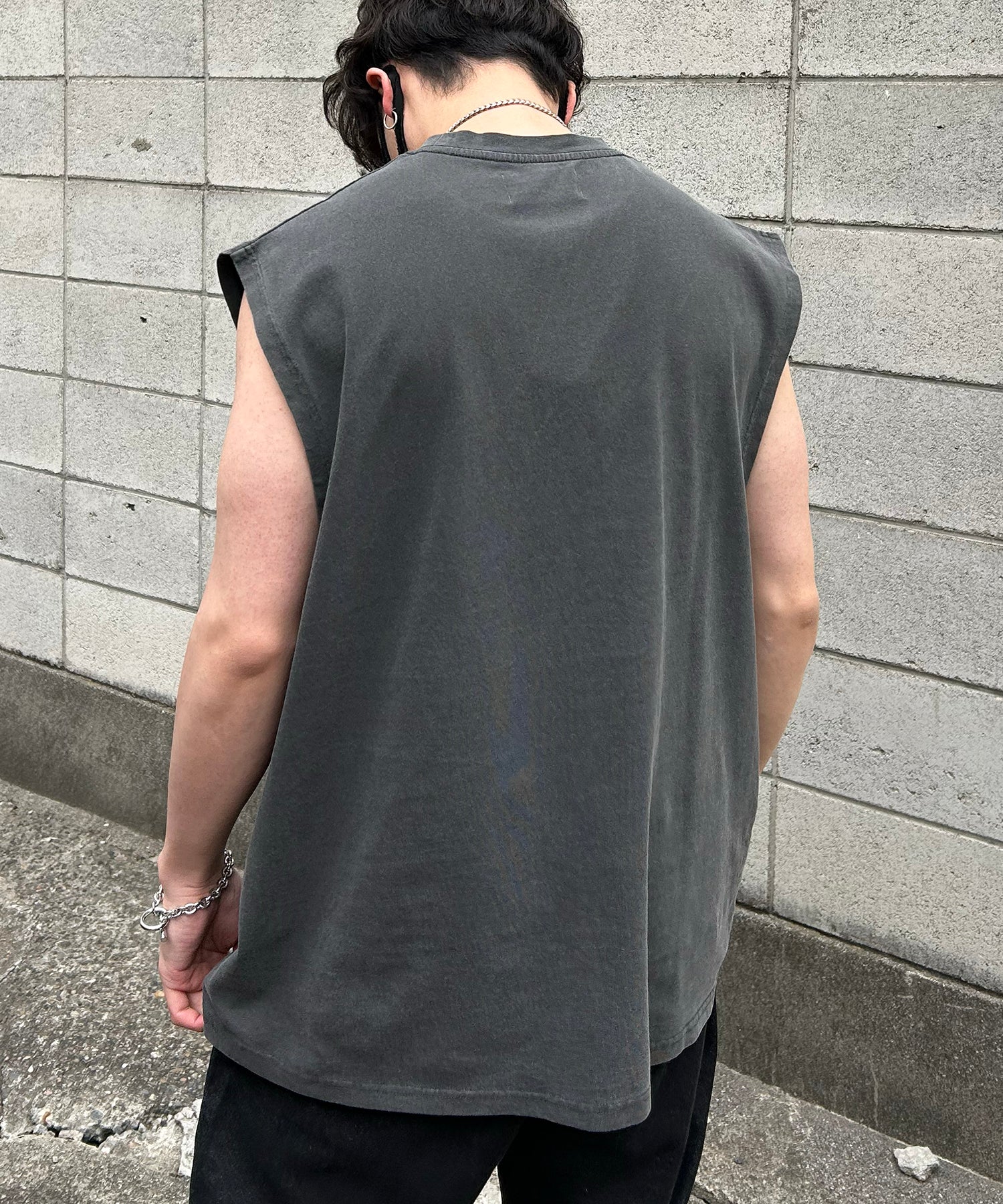 ヴィンテージライク ピグメント加工 アメカジ風 レトロプリント ノースリーブ