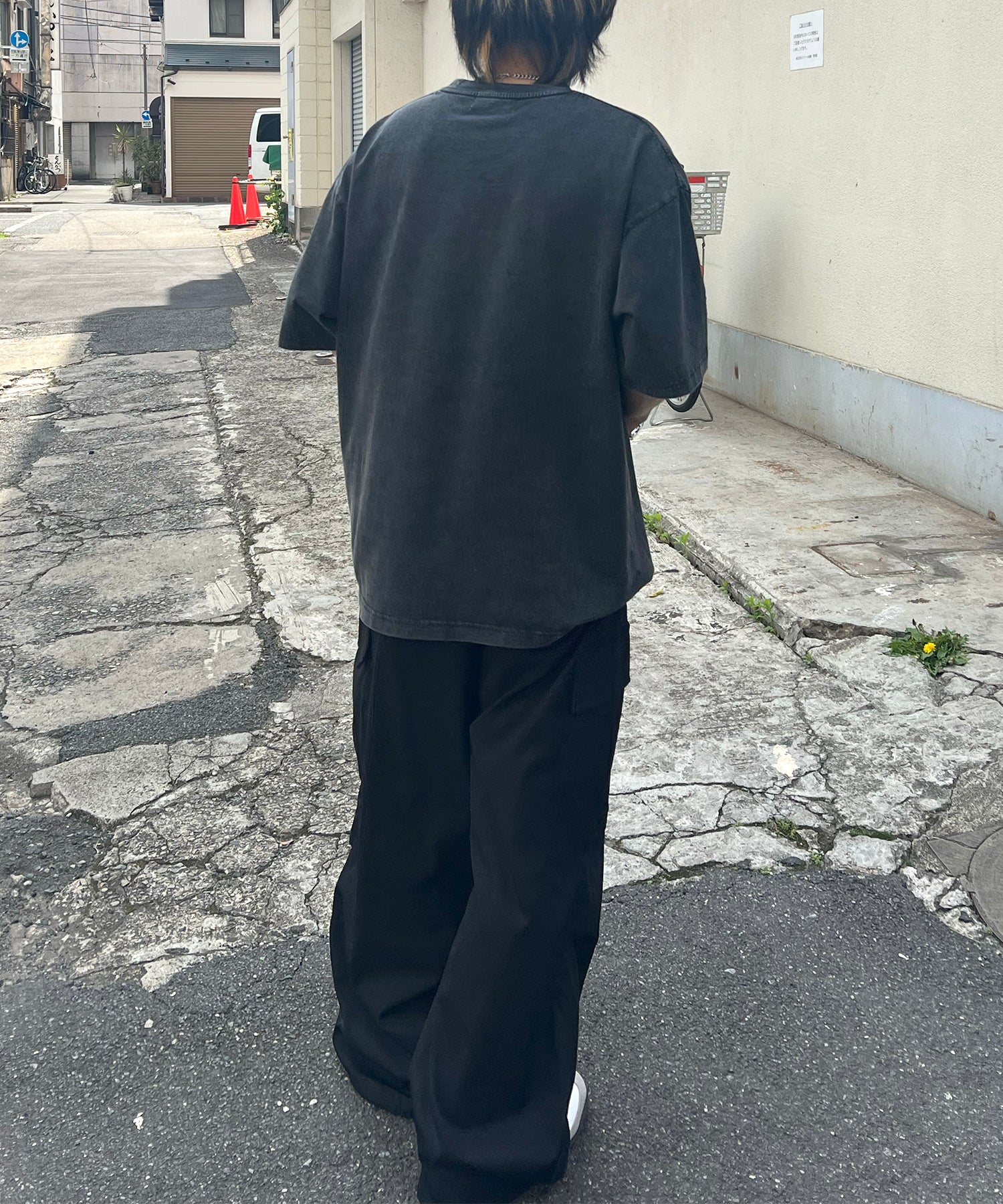 24SS ヴィンテージライク ロックプリント レトロ ピグメント加工 ビッグシルエット半袖バンドTシャツ