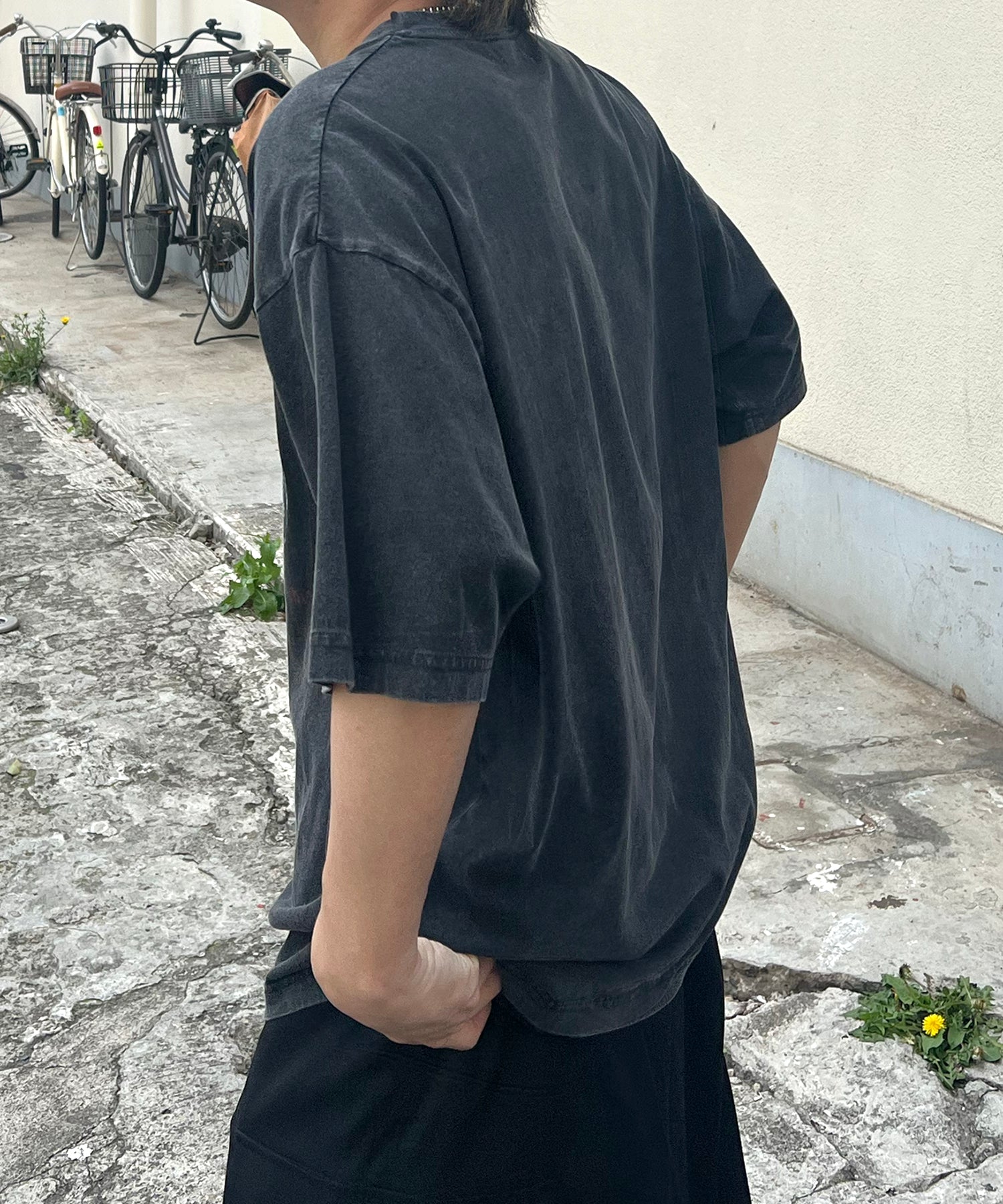 24SS ヴィンテージライク ロックプリント レトロ ピグメント加工 ビッグシルエット半袖バンドTシャツ