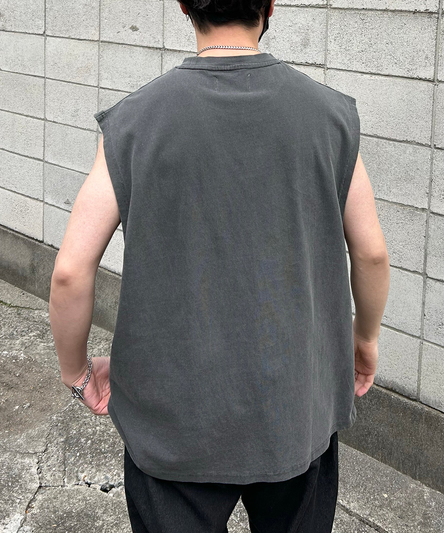 ヴィンテージライク ピグメント加工 アメカジ風 レトロプリント ノースリーブ