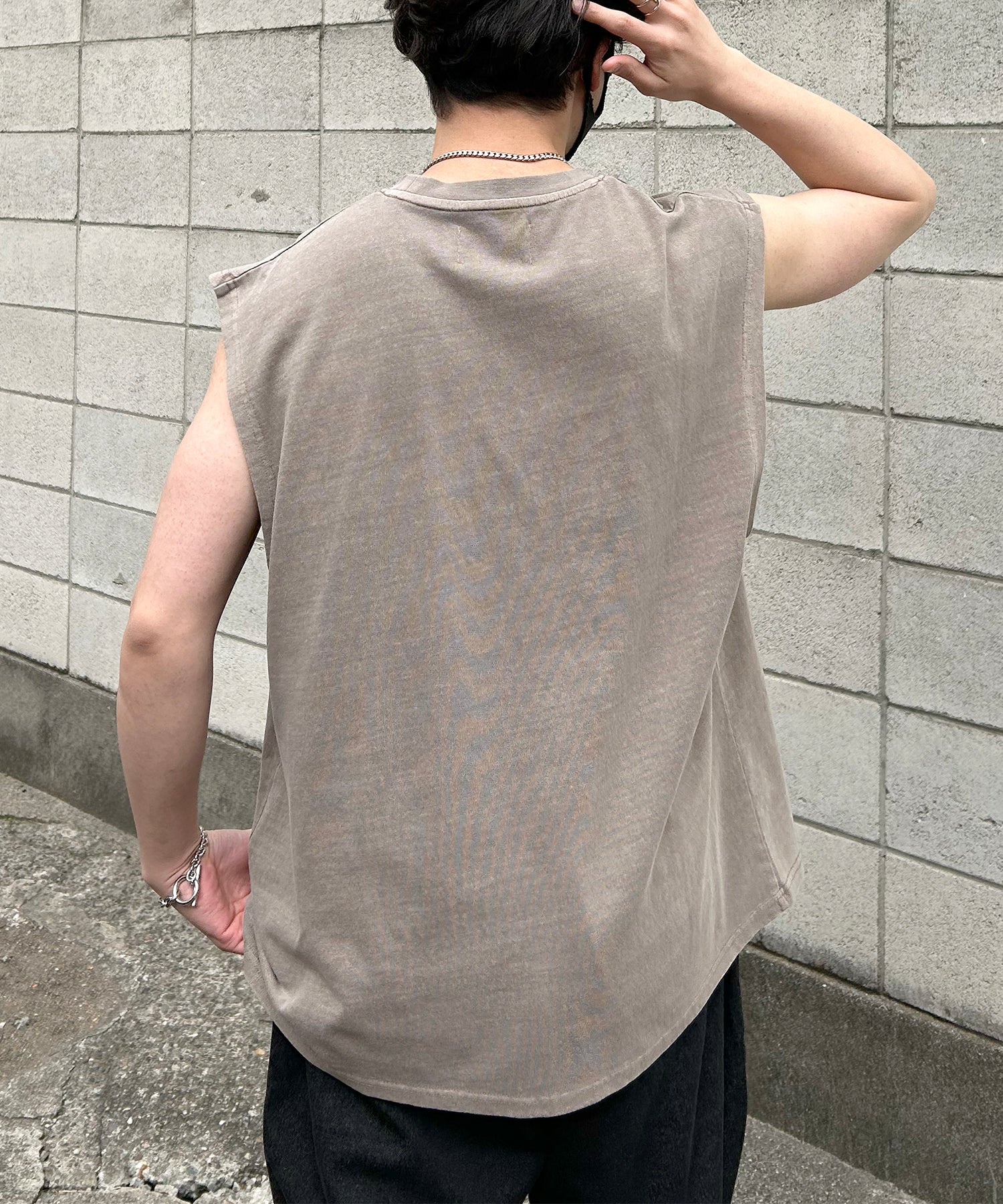 ヴィンテージライク ピグメント加工 アメカジ風 レトロプリント ノースリーブ