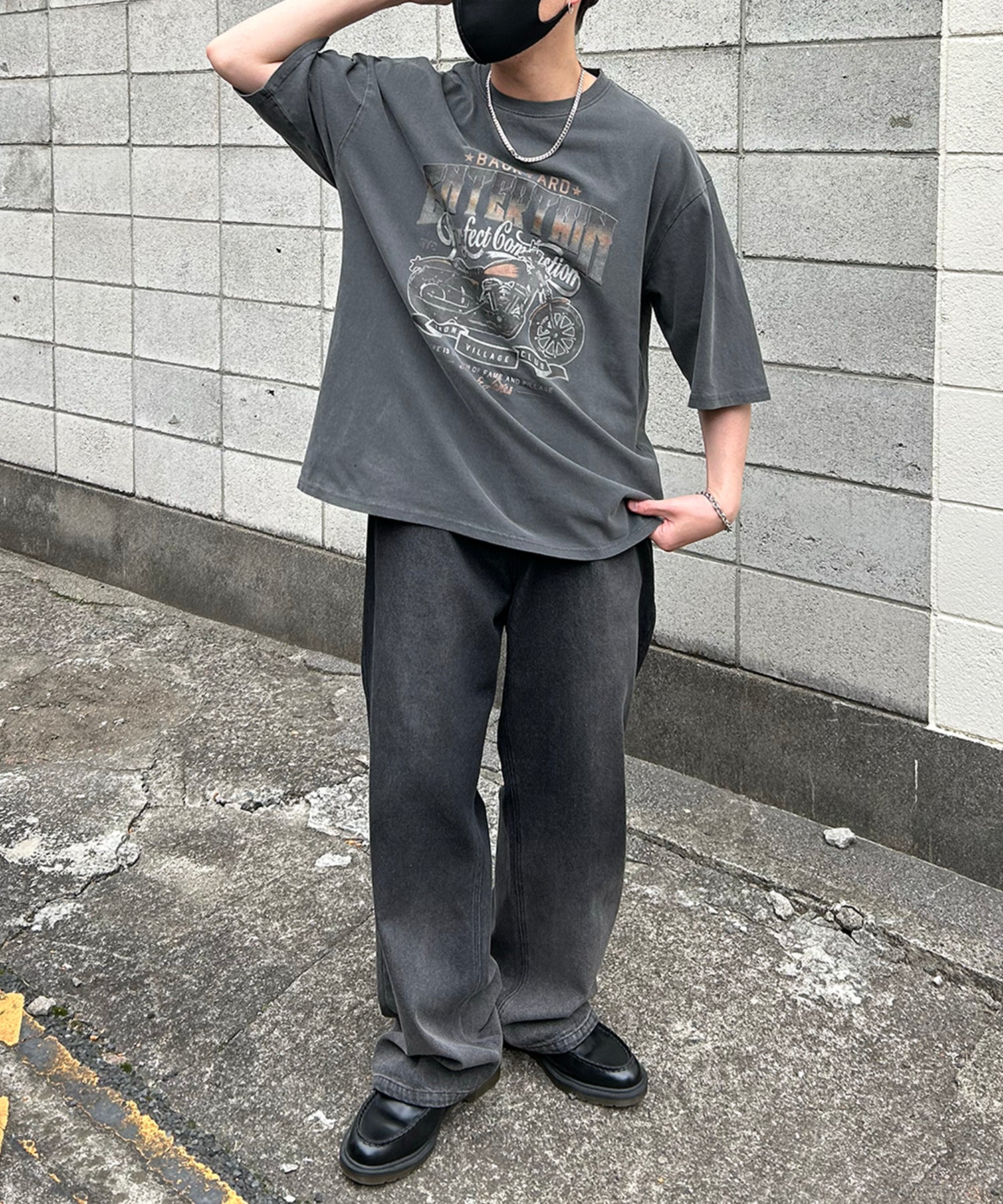 ヴィンテージライク ピグメント加工 アメカジ風 レトロプリント ロックTシャツ