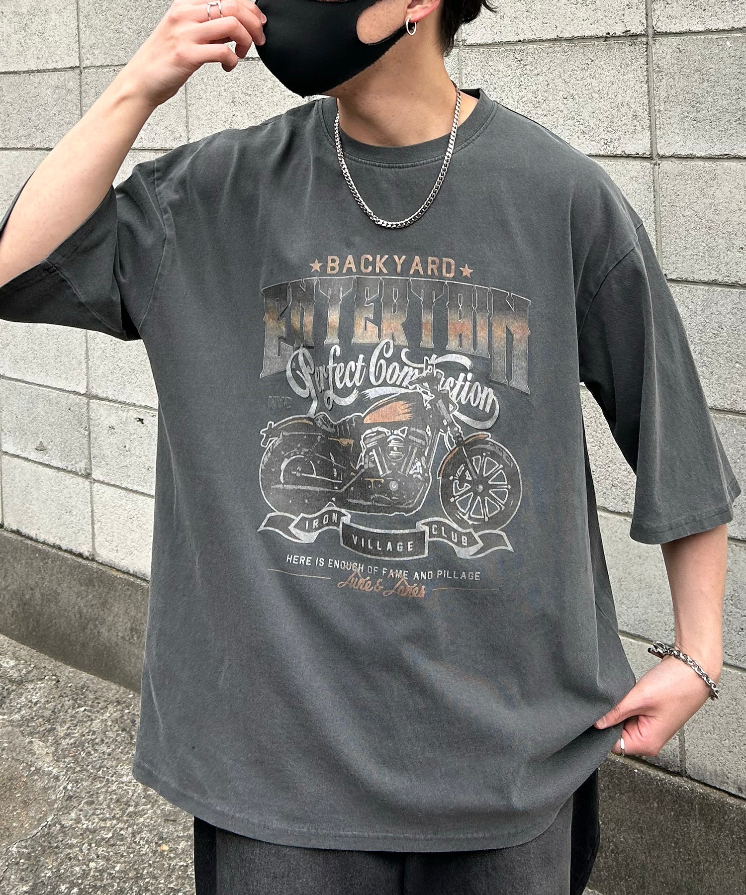ヴィンテージライク ピグメント加工 アメカジ風 レトロプリント ロックTシャツ