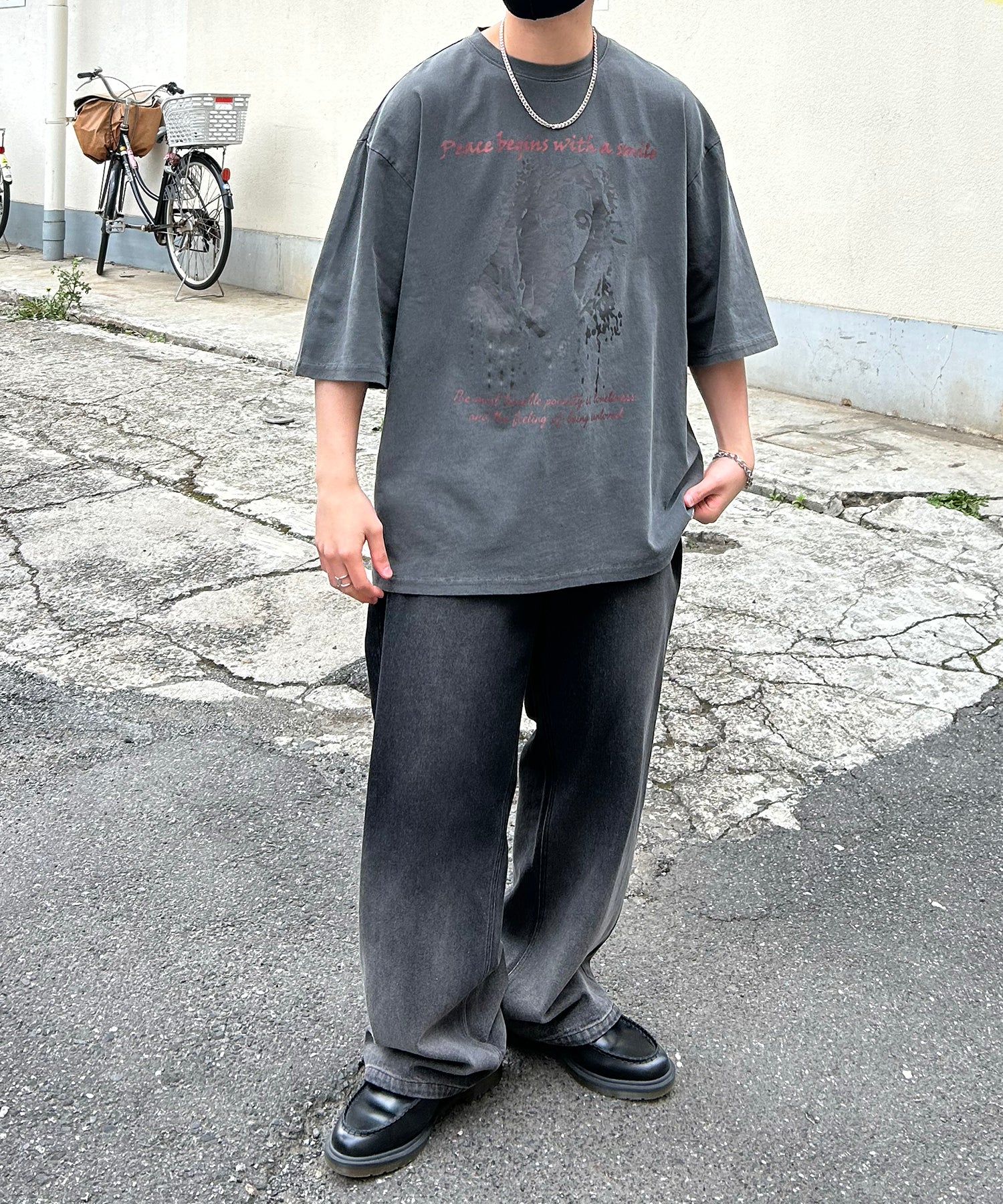 ヴィンテージライク ピグメント加工 アメカジ風 レトロプリント ロックTシャツ