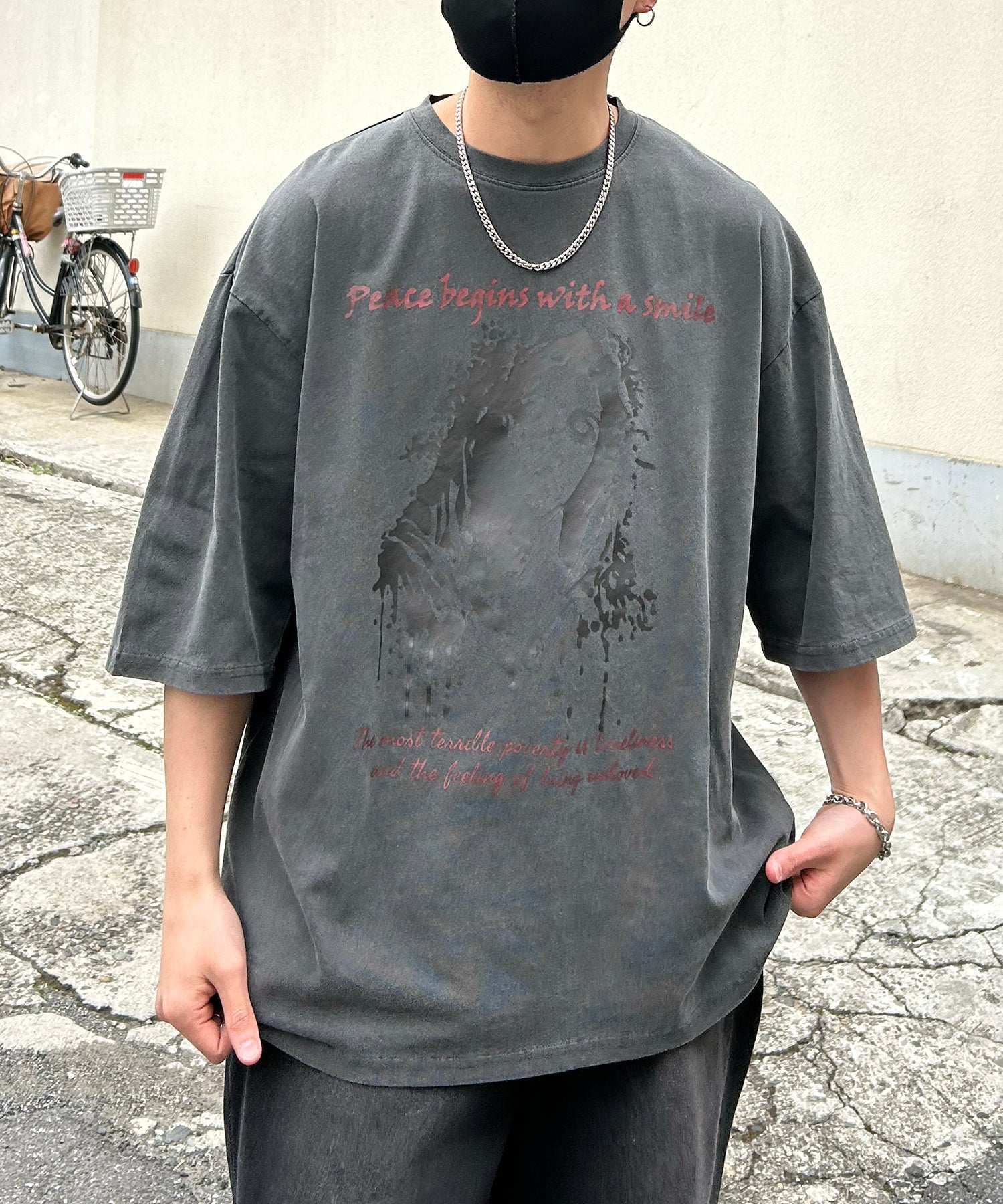 ヴィンテージライク ピグメント加工 アメカジ風 レトロプリント ロックTシャツ