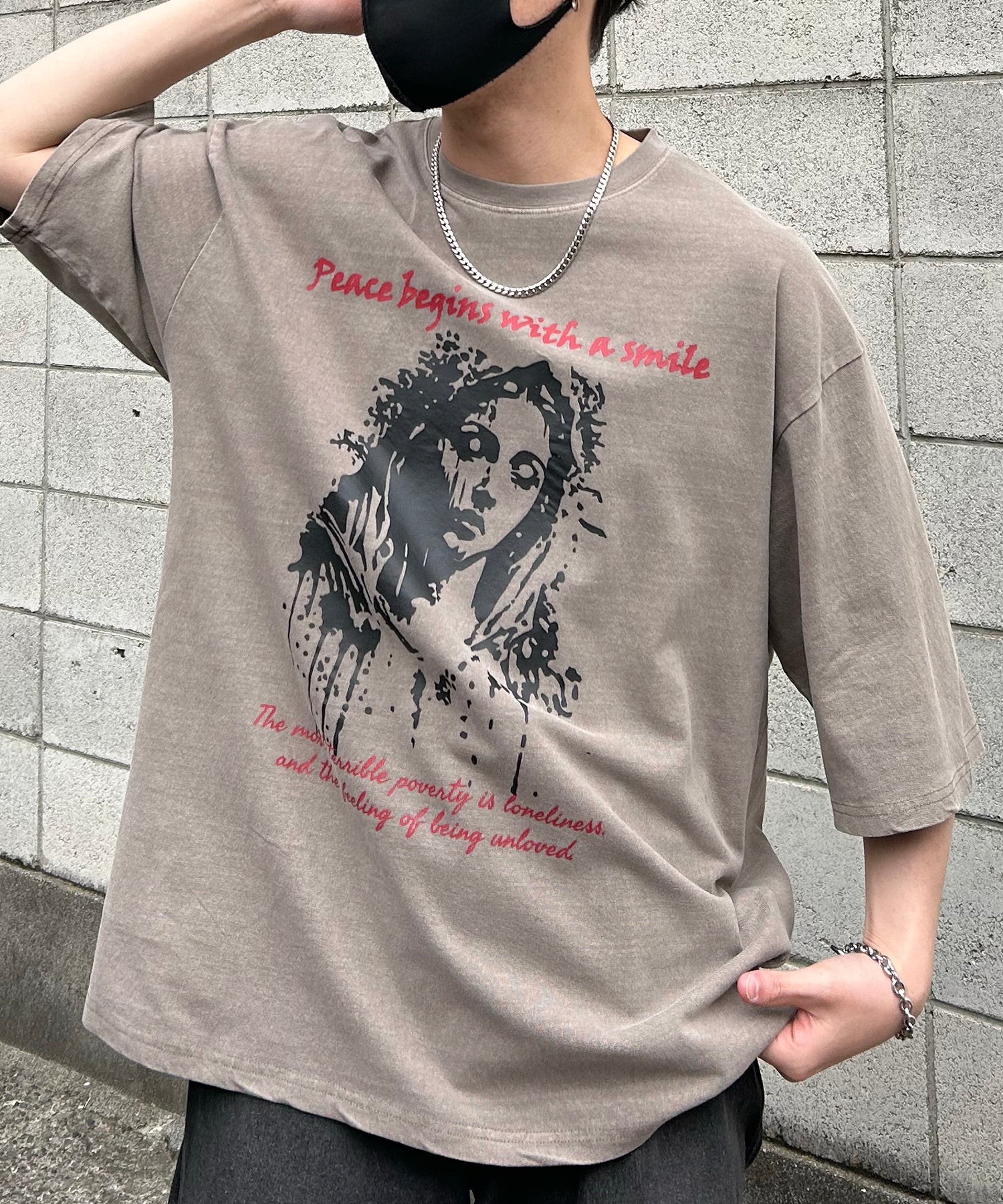 ヴィンテージライク ピグメント加工 アメカジ風 レトロプリント ロックTシャツ