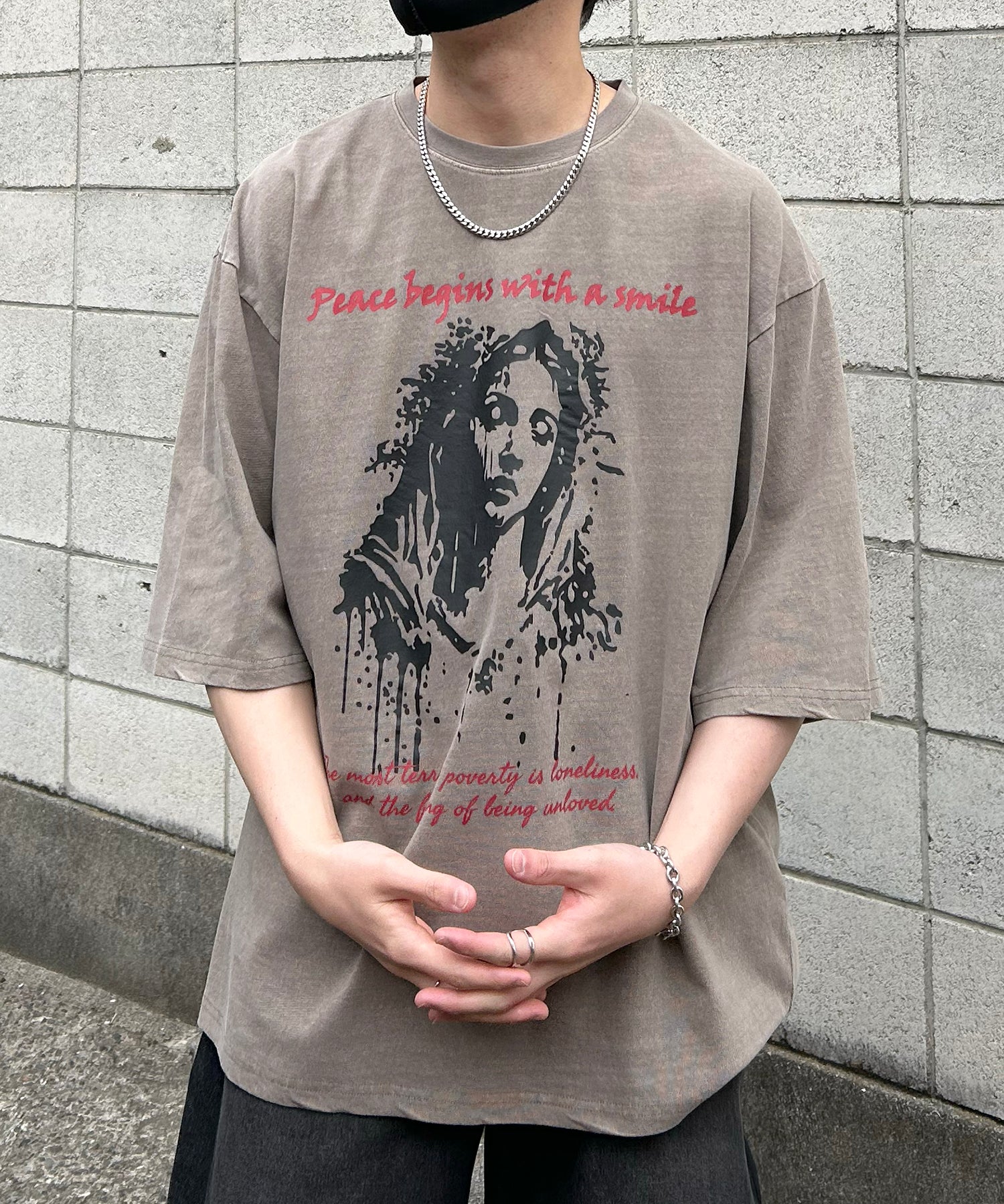 ヴィンテージライク ピグメント加工 アメカジ風 レトロプリント ロックTシャツ