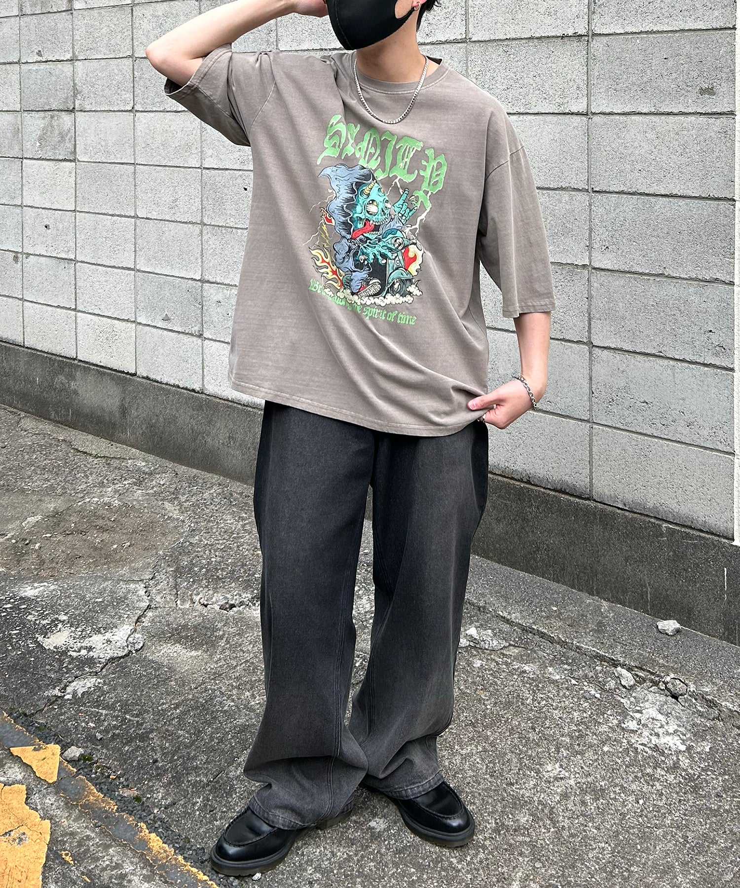 ヴィンテージライク ピグメント加工 アメカジ風 レトロプリント ロックTシャツ カットソー