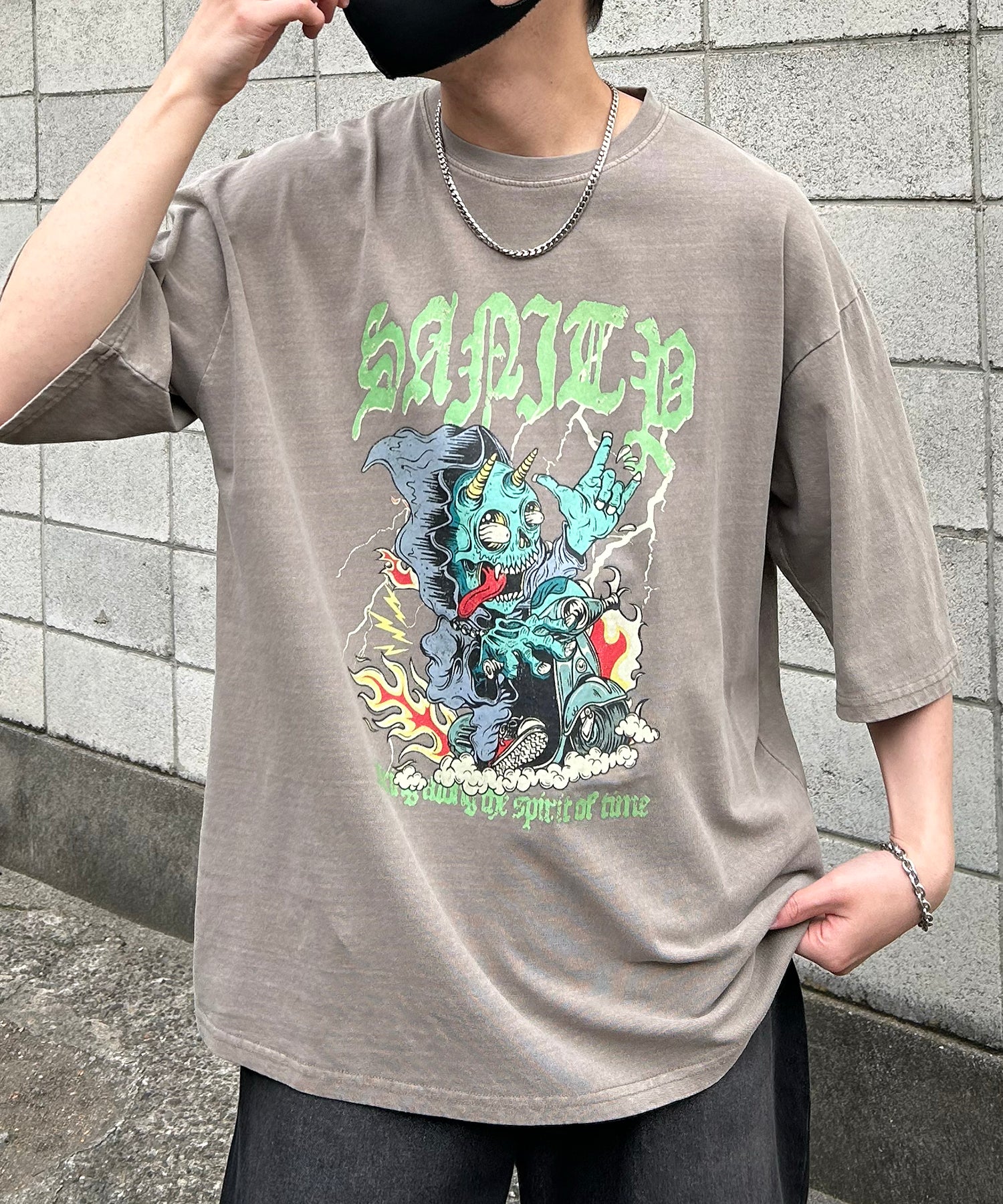 ヴィンテージライク ピグメント加工 アメカジ風 レトロプリント ロックTシャツ カットソー