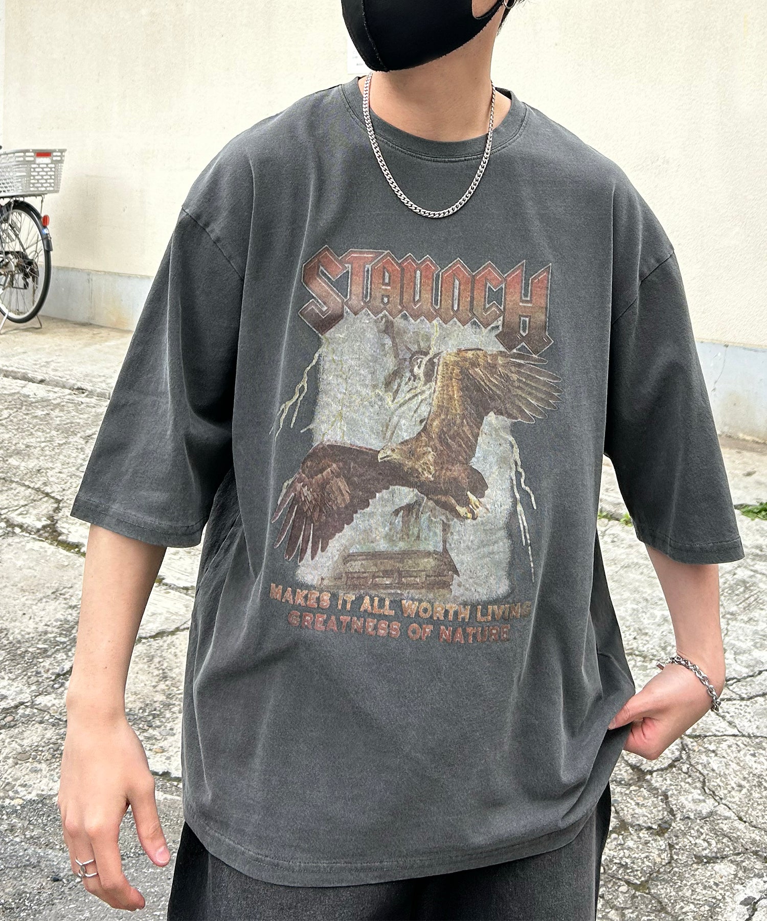 ヴィンテージライク ピグメント加工 アメカジ風 レトロプリント ロックTシャツ