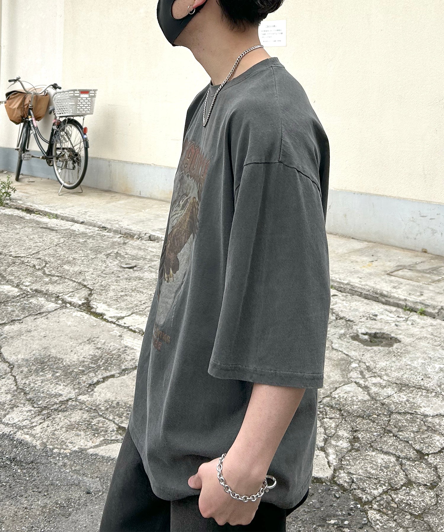 ヴィンテージライク ピグメント加工 アメカジ風 レトロプリント ロックTシャツ