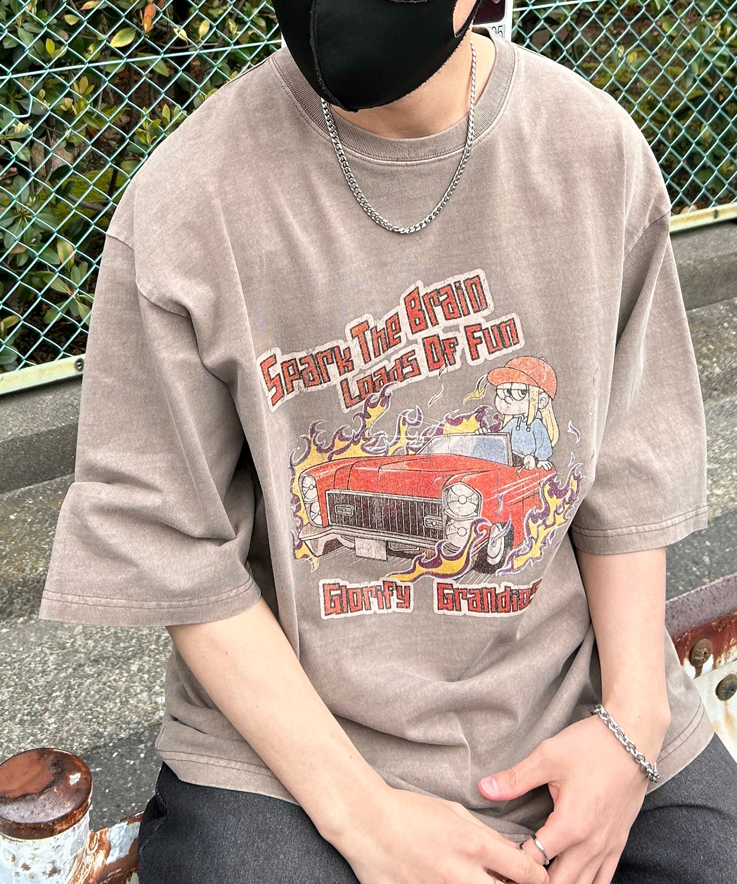 ヴィンテージライク ピグメント加工 アメカジ風 レトロプリント ロックTシャツ