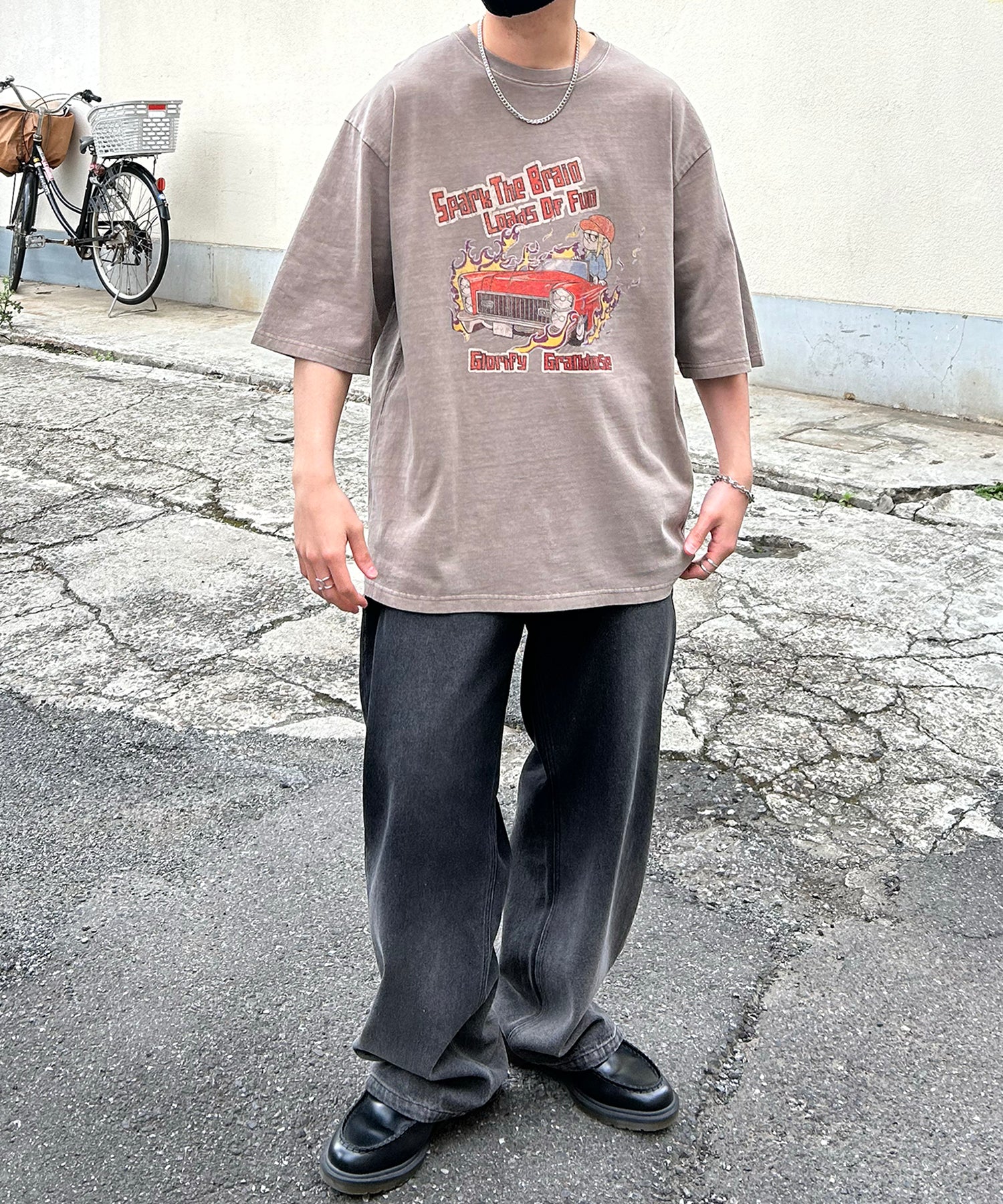 ヴィンテージライク ピグメント加工 アメカジ風 レトロプリント ロックTシャツ