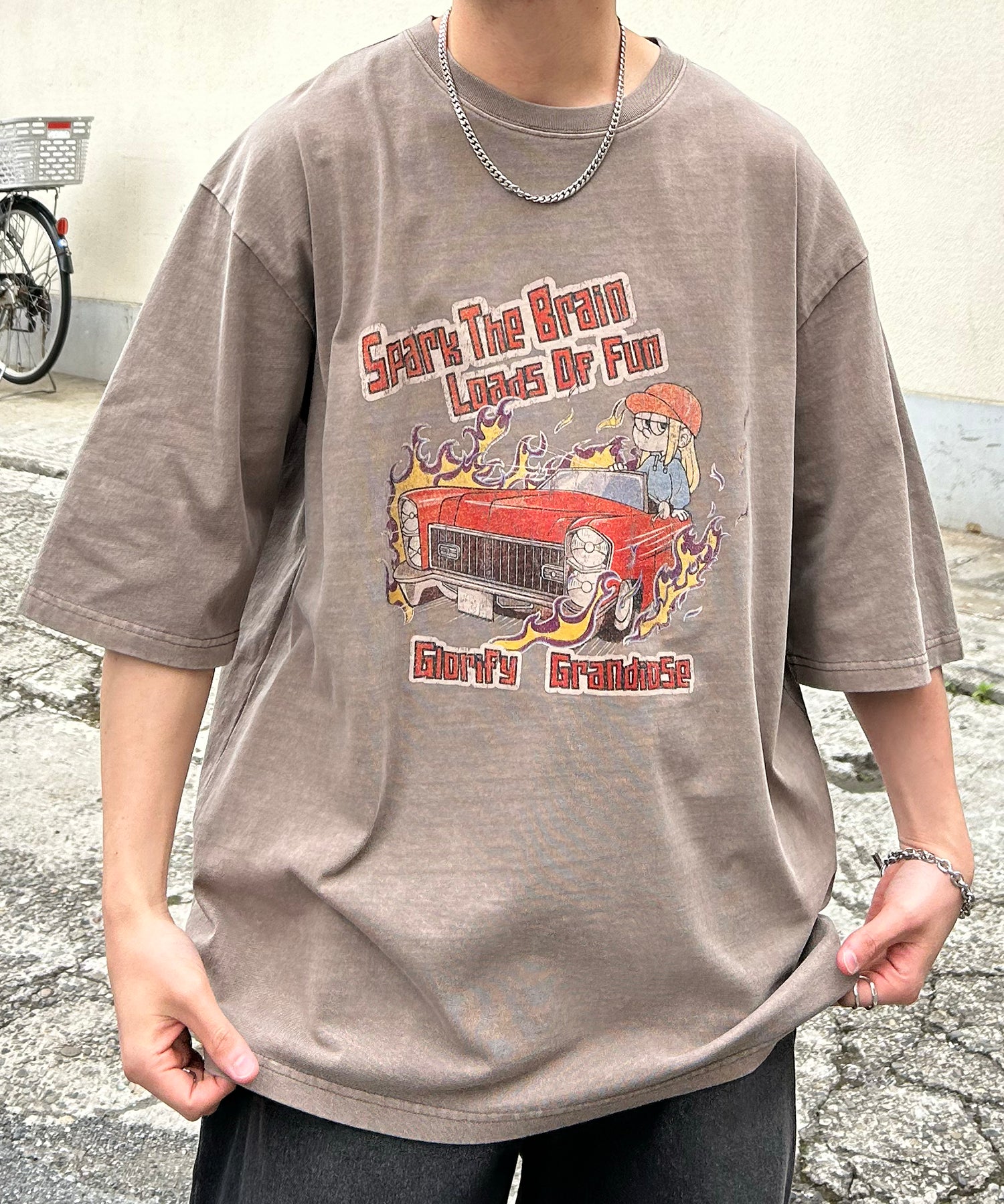 ヴィンテージライク ピグメント加工 アメカジ風 レトロプリント ロックTシャツ