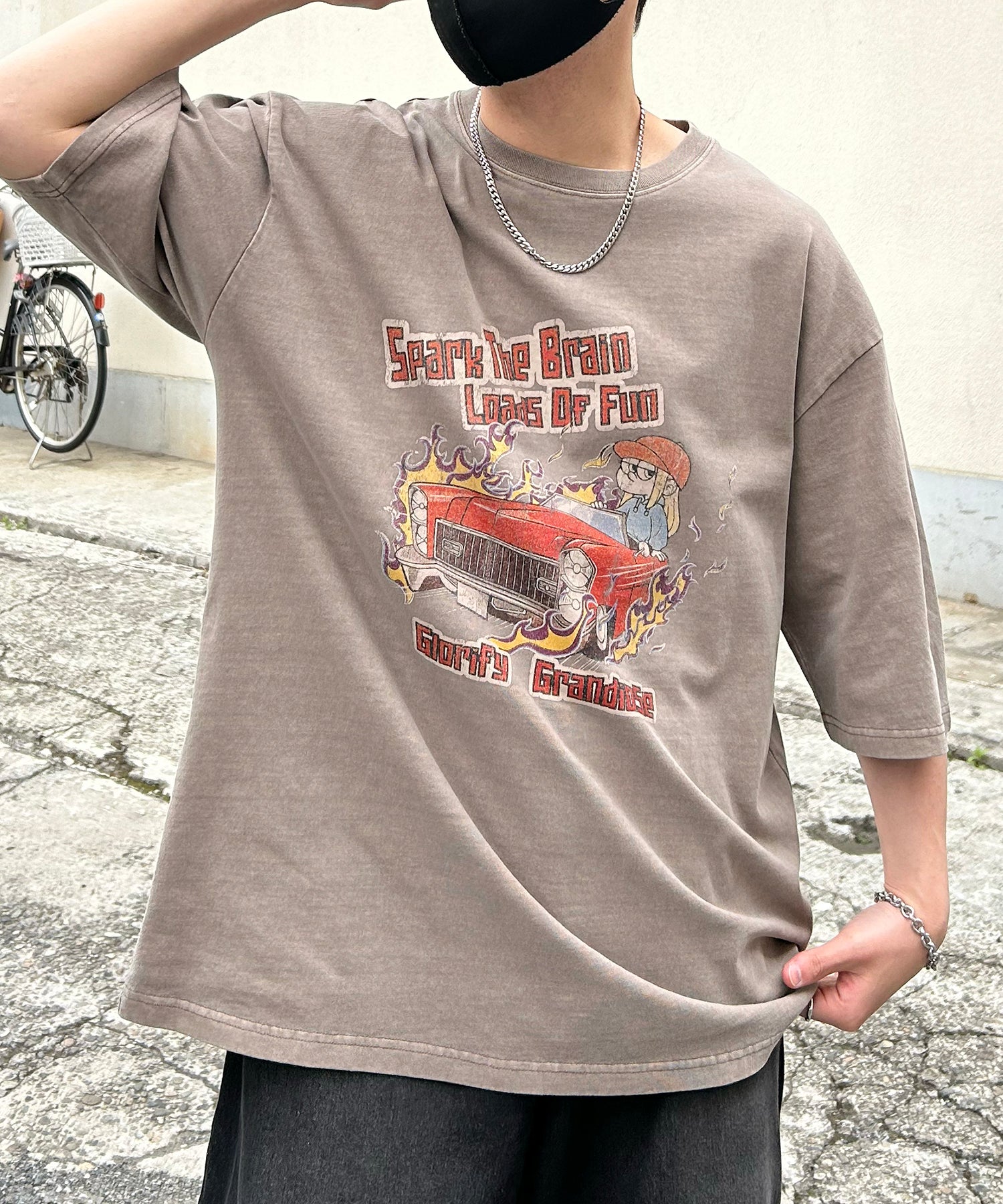 ヴィンテージライク ピグメント加工 アメカジ風 レトロプリント ロックTシャツ