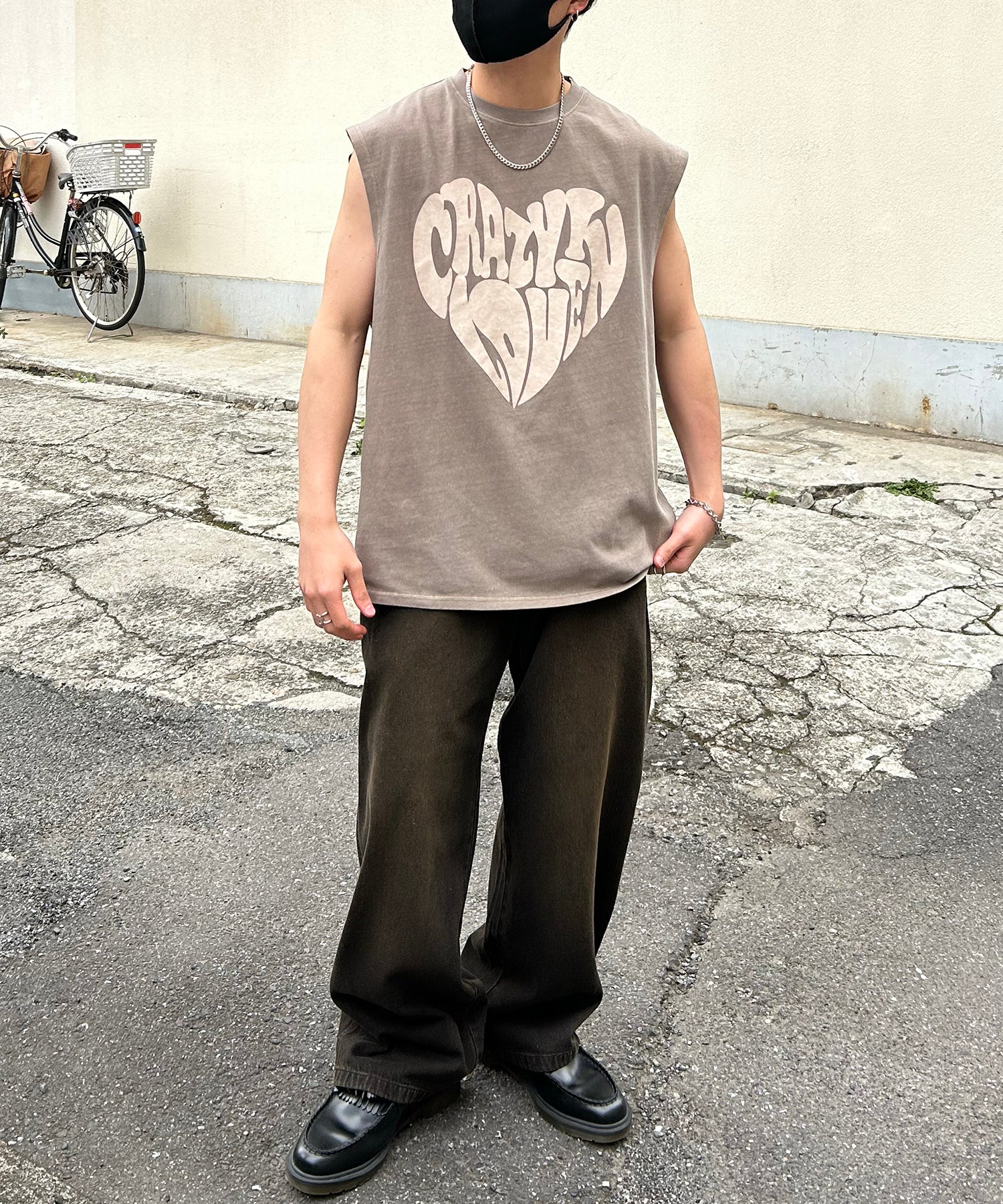 ヴィンテージライク ピグメント加工 アメカジ風 レトロプリント ノースリーブ