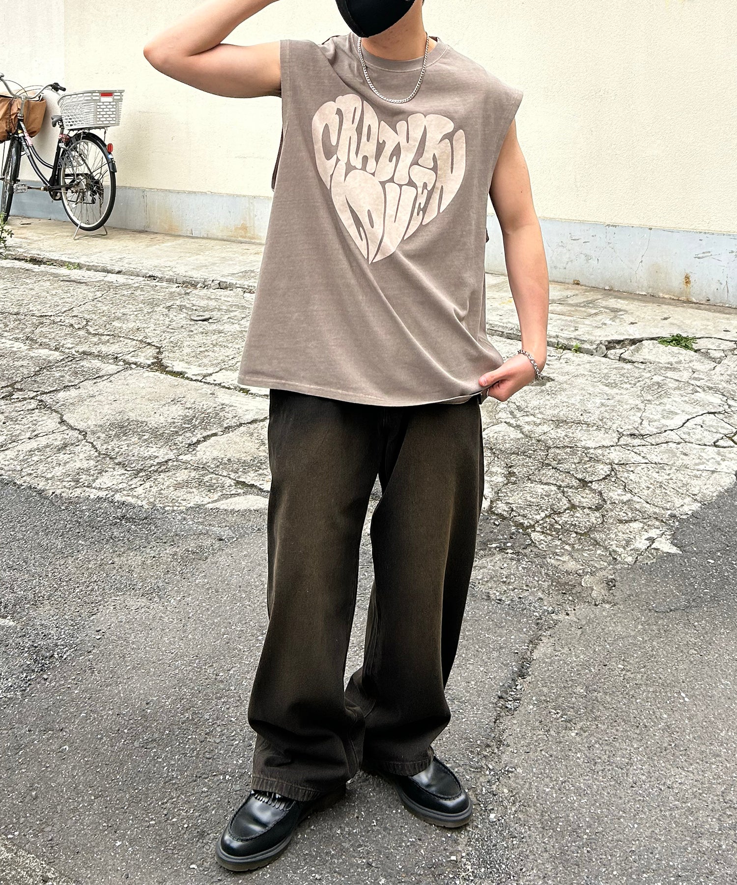 ヴィンテージライク ピグメント加工 アメカジ風 レトロプリント ノースリーブ