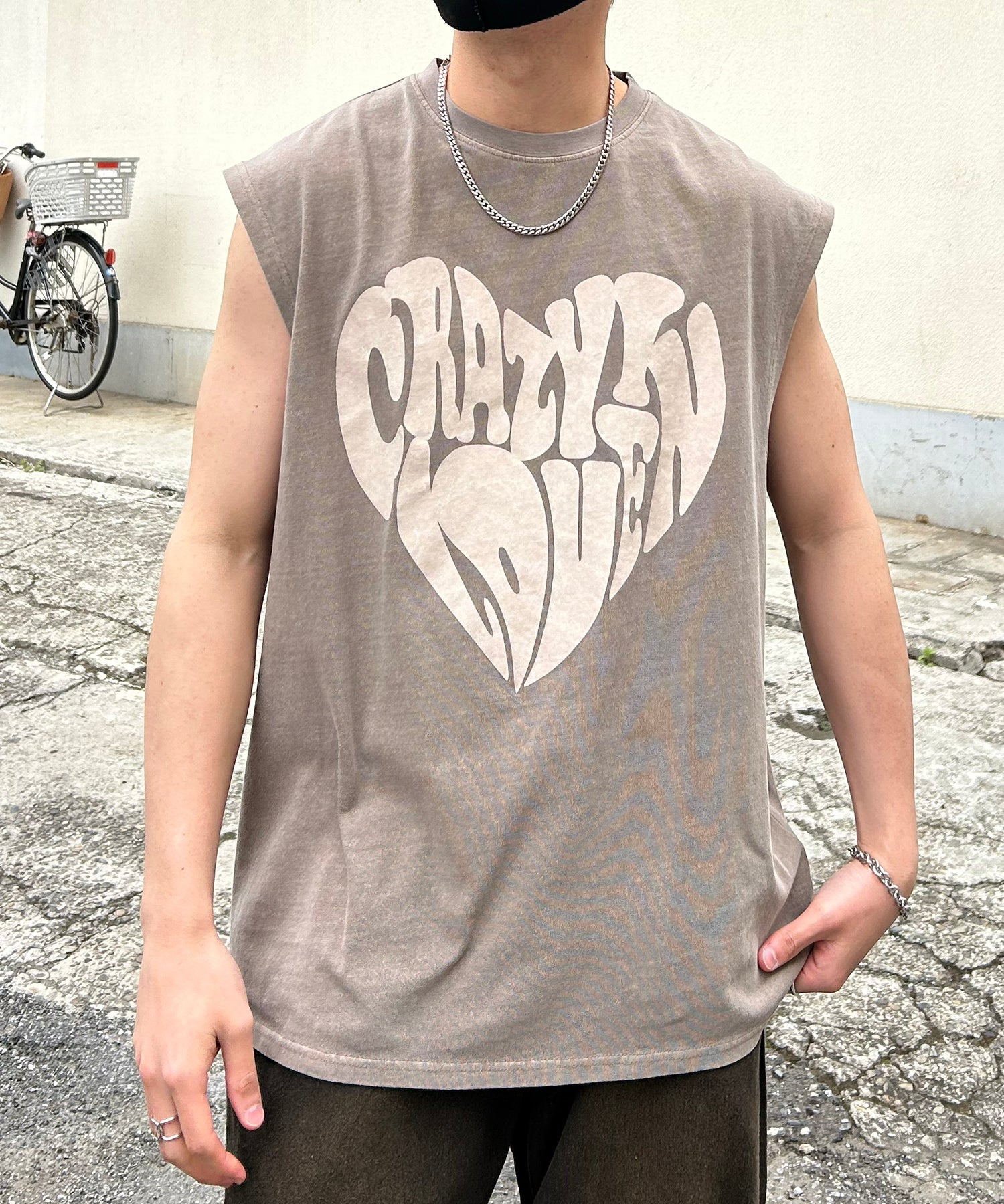 ヴィンテージライク ピグメント加工 アメカジ風 レトロプリント ノースリーブ