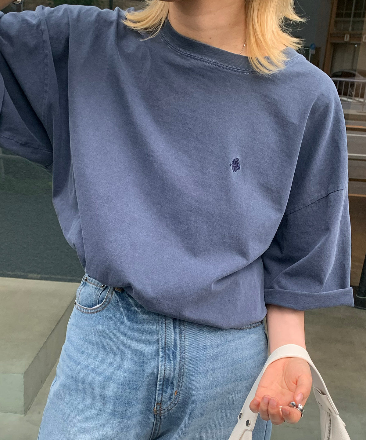 【POLO BCS】別注 ワンポイント刺繍 ピグメント加工 ビッグシルエット半袖Tシャツ