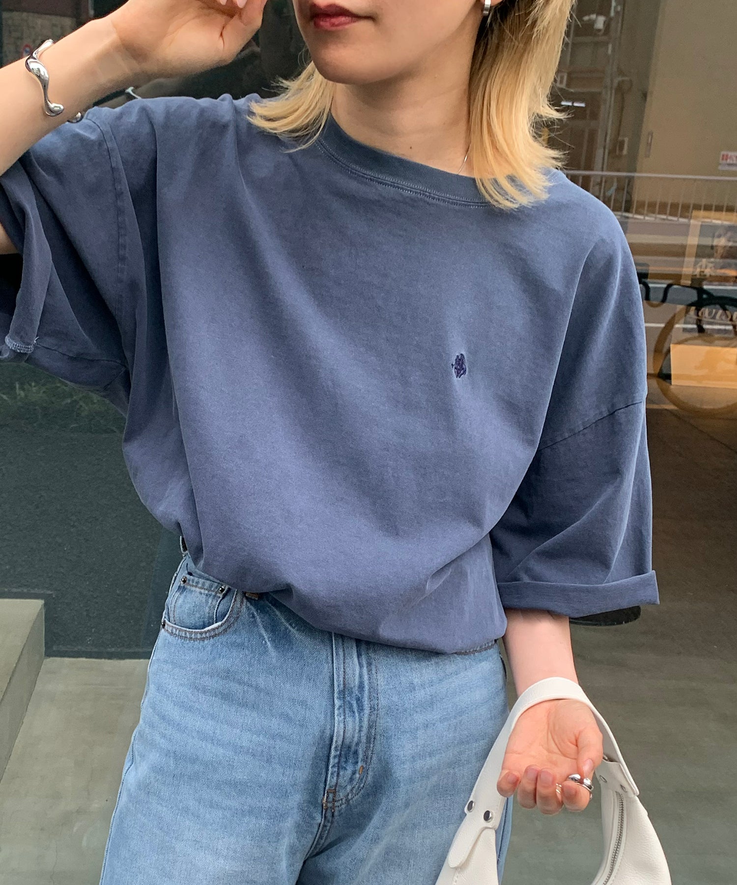 【POLO BCS】別注 ワンポイント刺繍 ピグメント加工 ビッグシルエット半袖Tシャツ