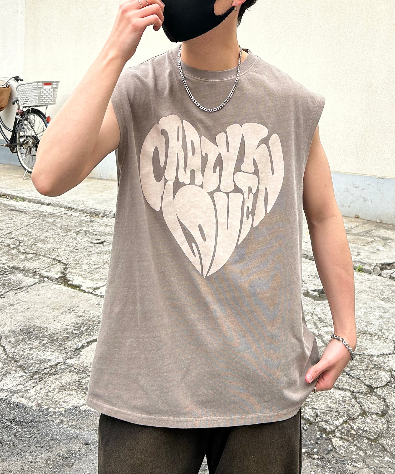 ヴィンテージライク ピグメント加工 アメカジ風 レトロプリント ノースリーブ