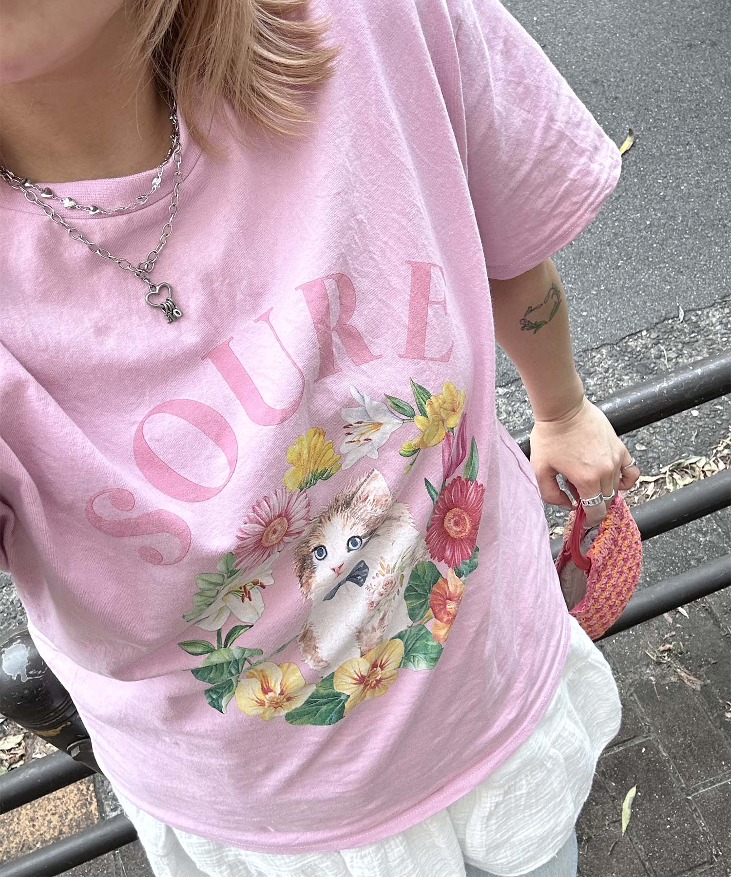 25SS 【Soure】キャットフラワー フロントプリント 半袖Tシャツ