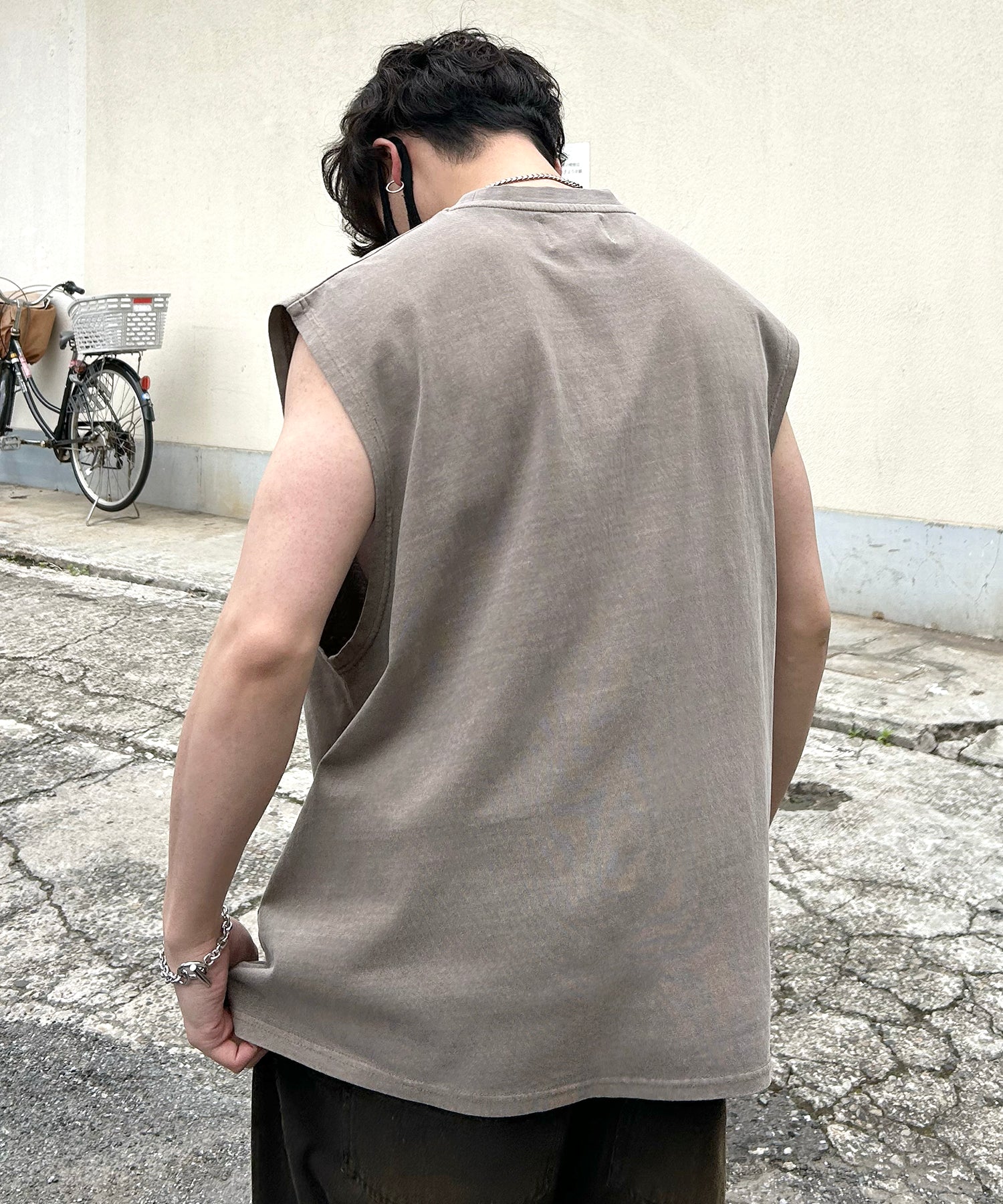 ヴィンテージライク ピグメント加工 アメカジ風 レトロプリント ノースリーブ