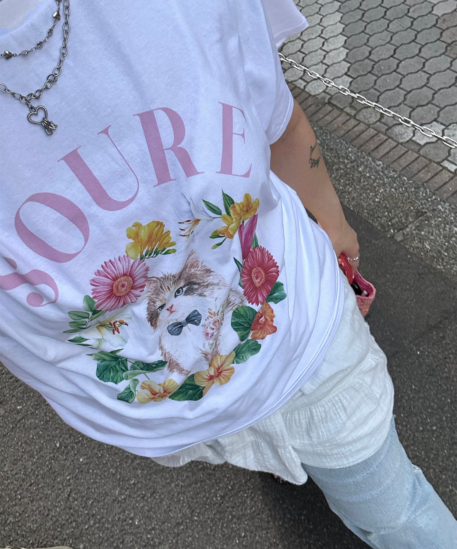 25SS 【Soure】キャットフラワー フロントプリント 半袖Tシャツ