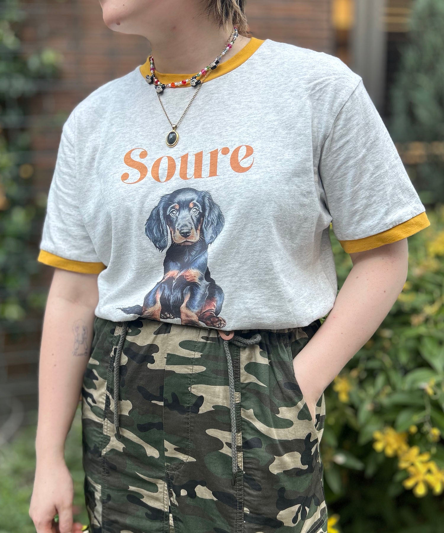 25SS 【Soure】ドッグ リンガー フロントプリント 半袖Tシャツ