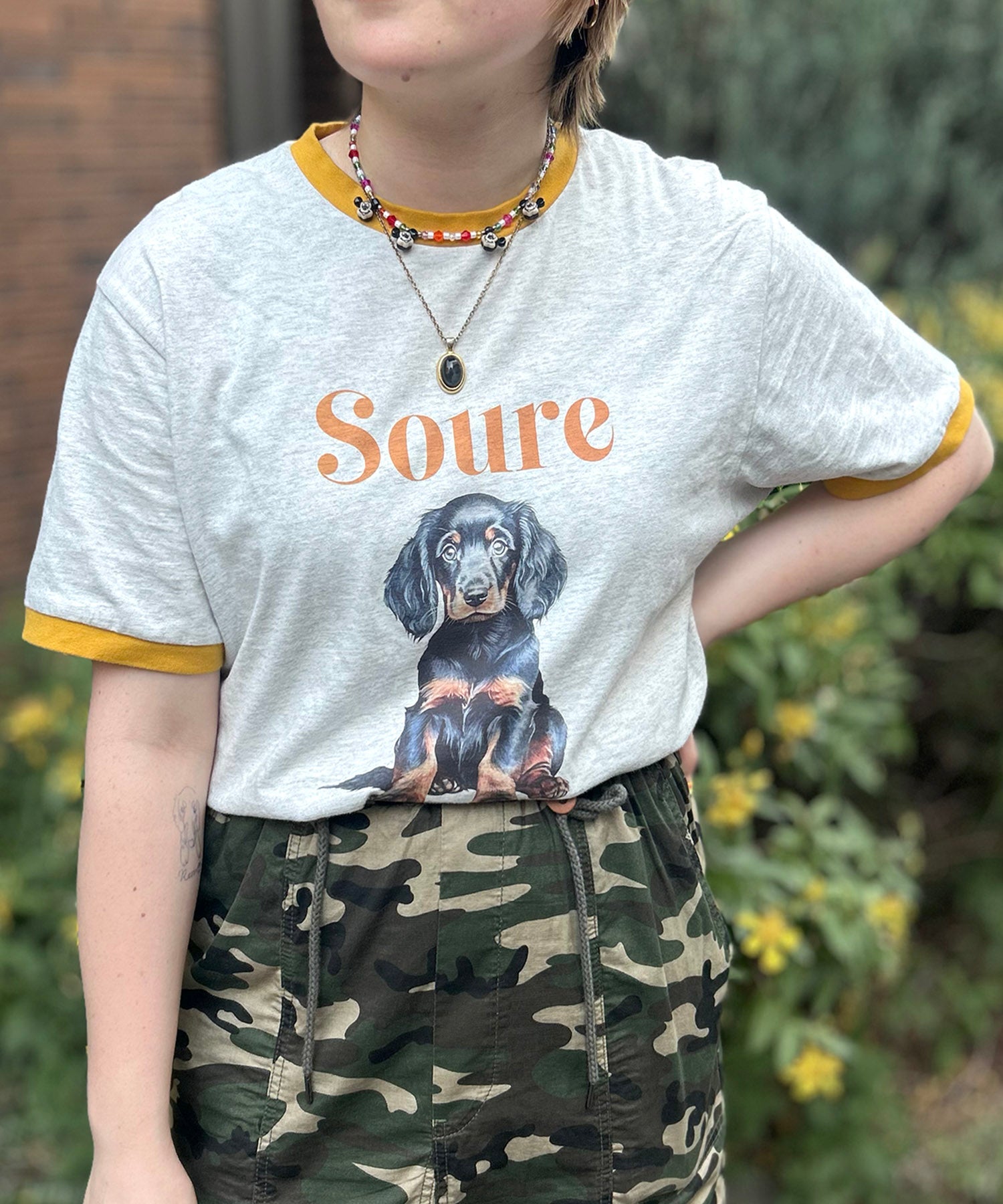 25SS 【Soure】ドッグ リンガー フロントプリント 半袖Tシャツ