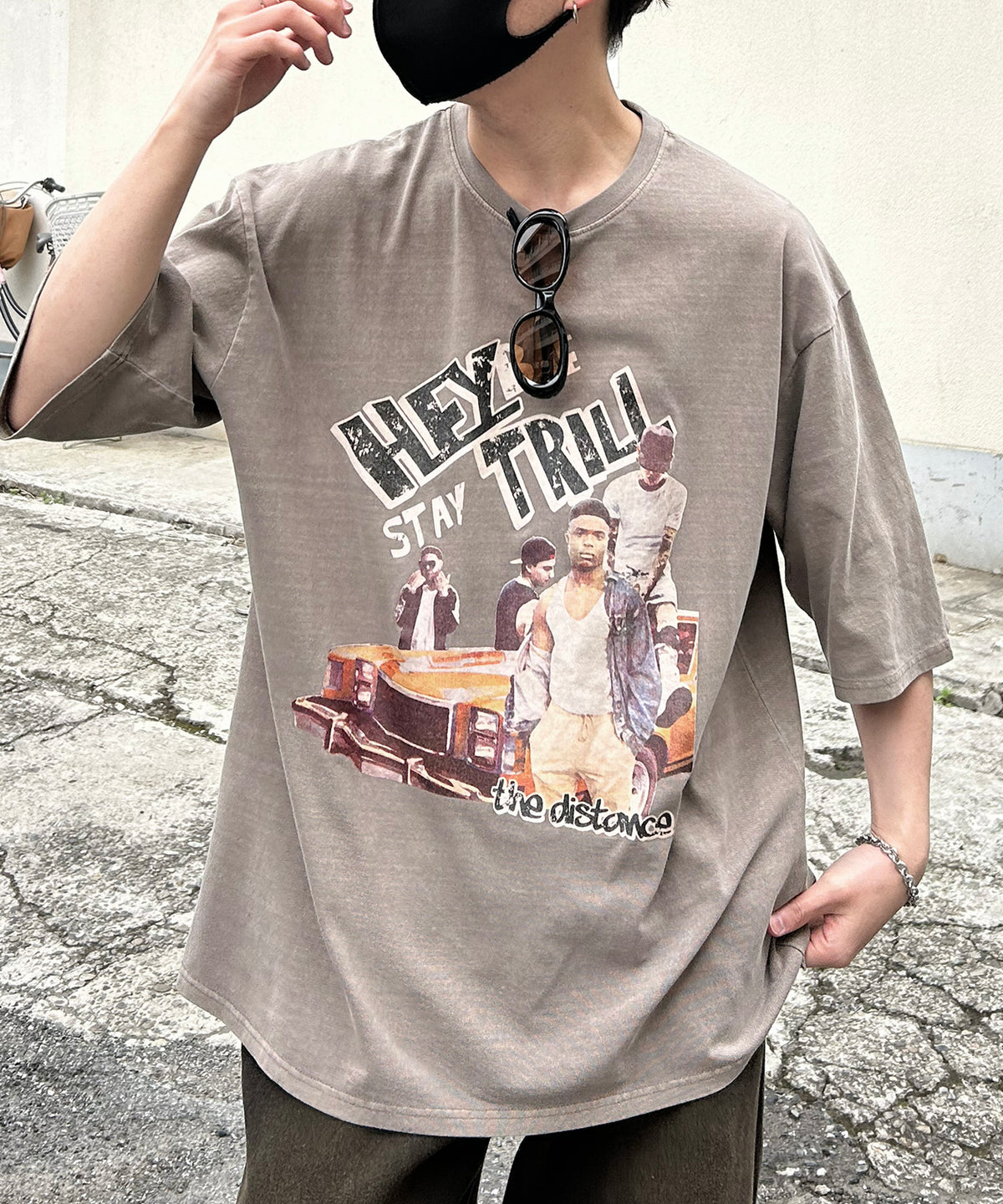 ヴィンテージライク ピグメント加工 アメカジ風 レトロプリント ロックTシャツ