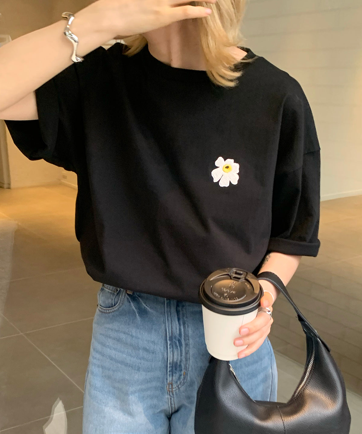 ワンポイント刺繍ロゴ ビッグシルエット半袖Tシャツ