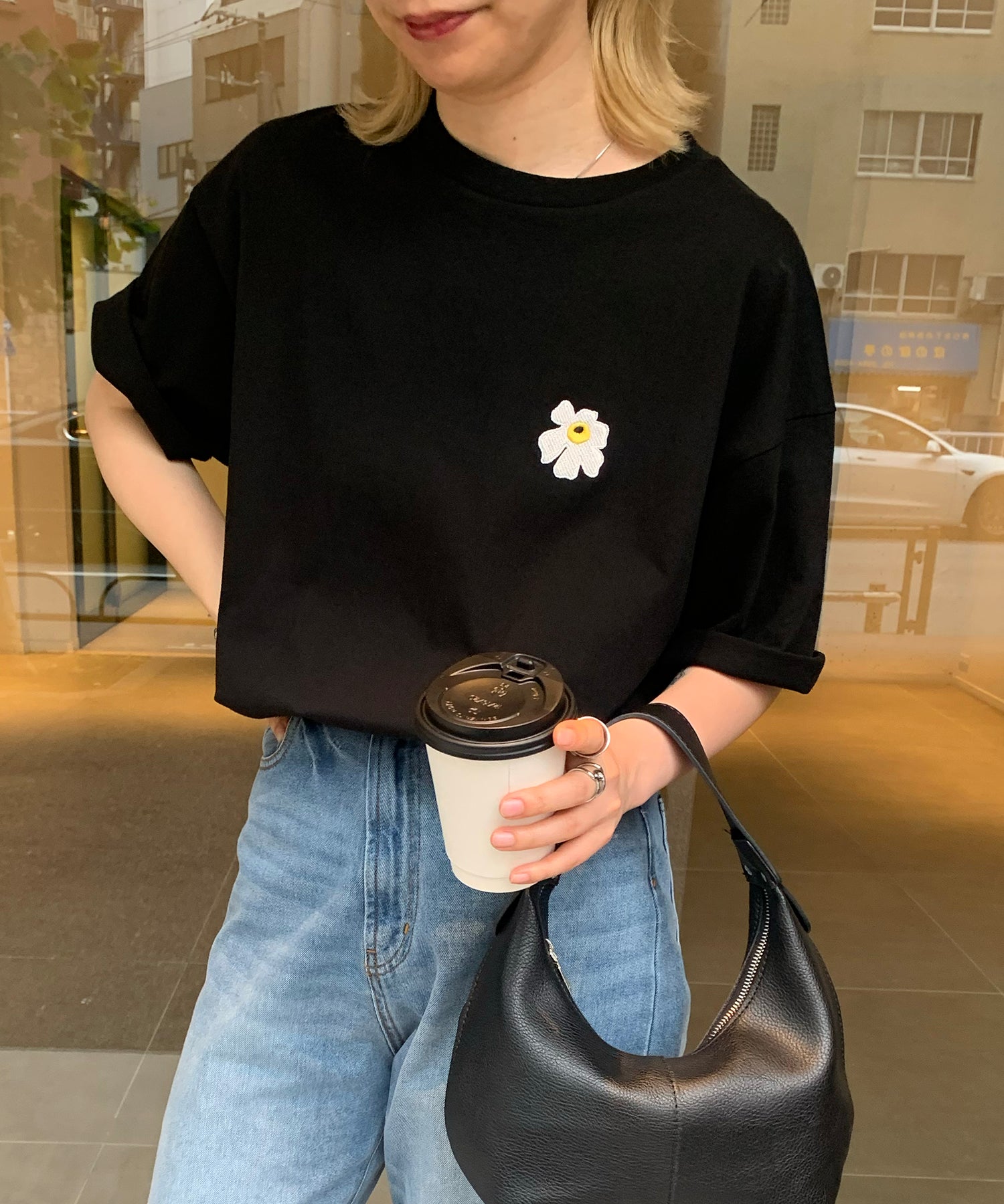 ワンポイント刺繍ロゴ ビッグシルエット半袖Tシャツ