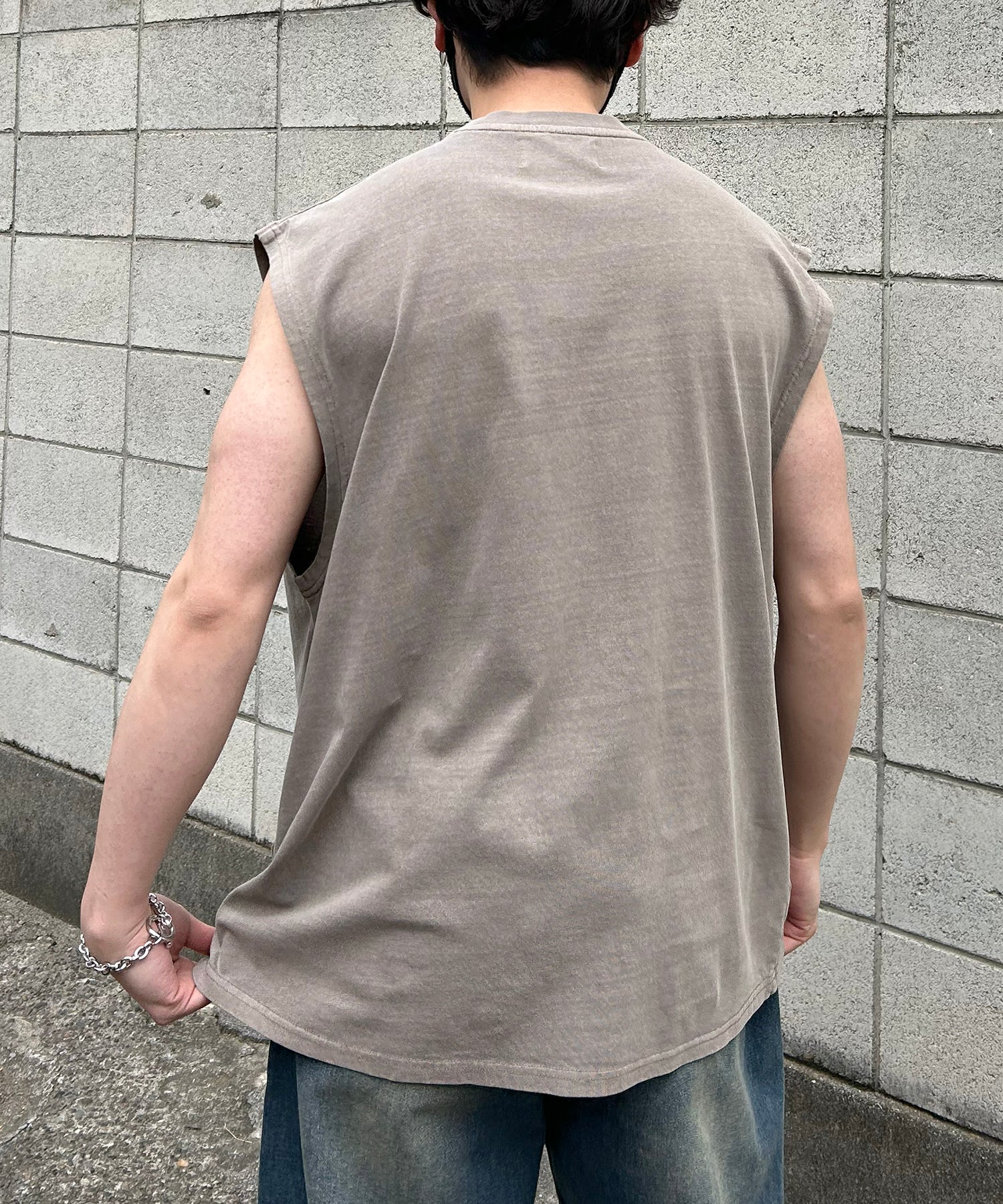 25SS ヴィンテージライク ピグメント加工 アメカジ風 レトロプリント ノースリーブ