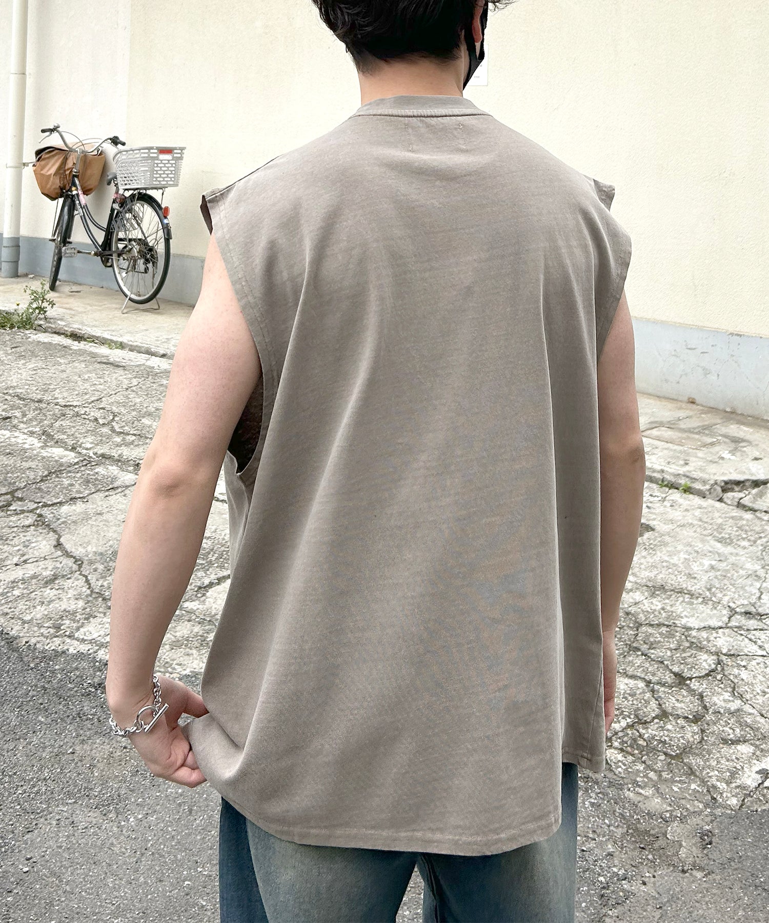 ヴィンテージライク ピグメント加工 アメカジ風 レトロプリント ノースリーブ