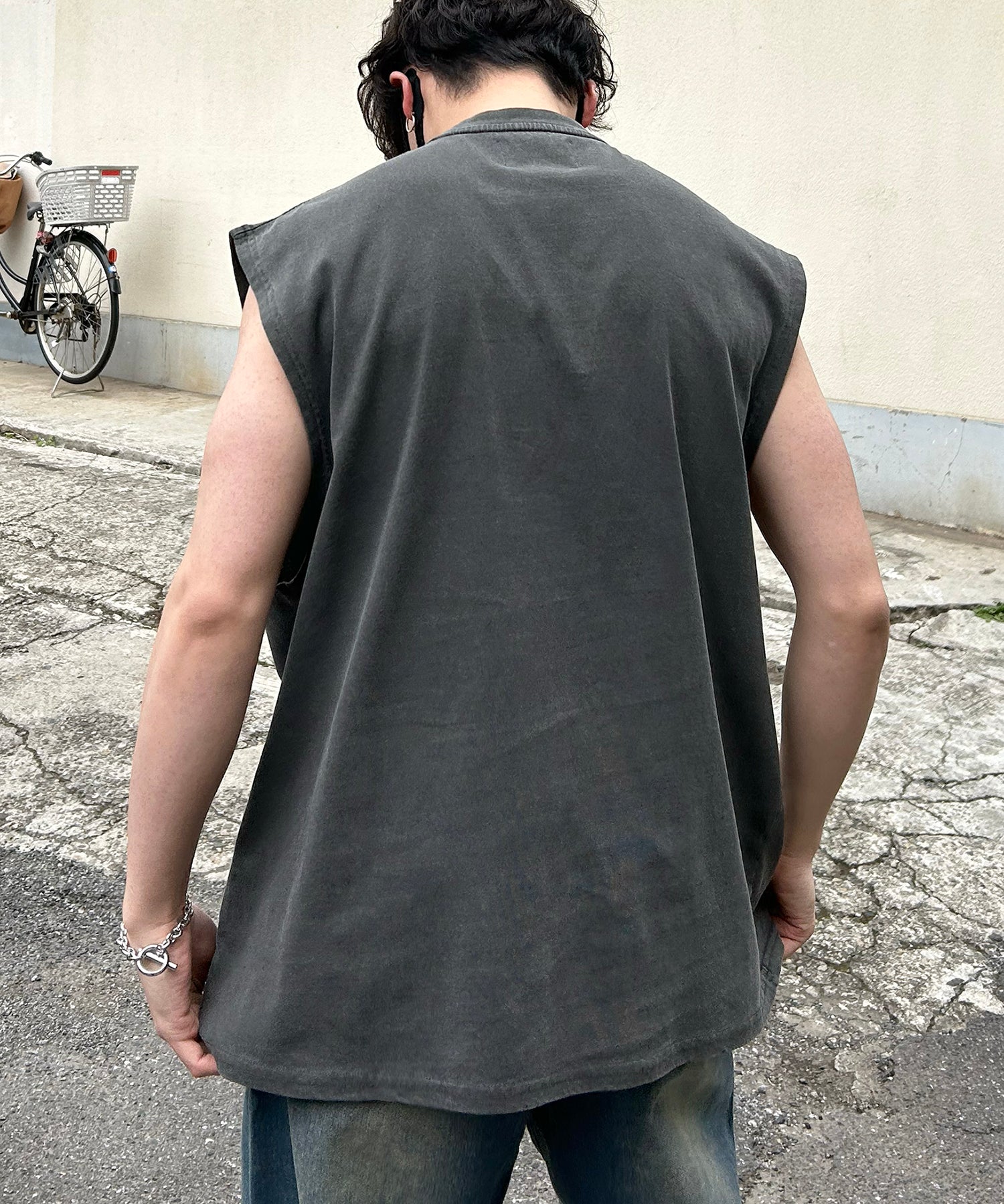 ヴィンテージライク ピグメント加工 アメカジ風 レトロプリント ノースリーブ