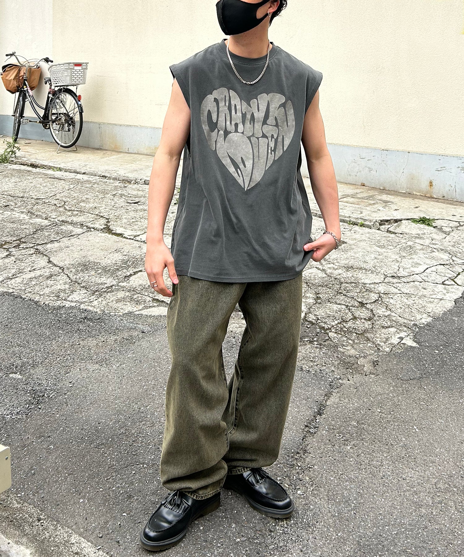 ヴィンテージライク ピグメント加工 アメカジ風 レトロプリント ノースリーブ