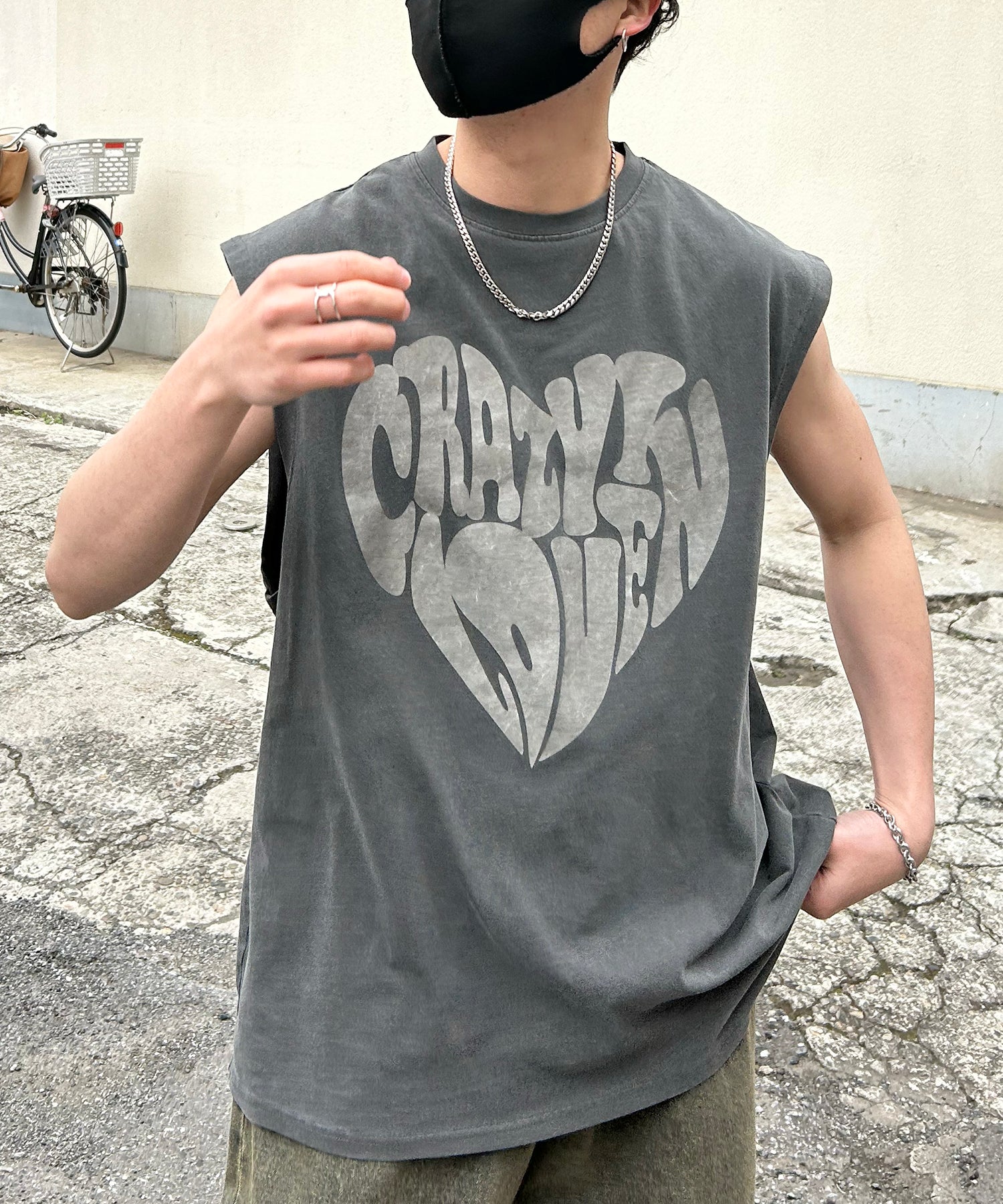 ヴィンテージライク ピグメント加工 アメカジ風 レトロプリント ノースリーブ