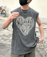 ヴィンテージライク ピグメント加工 アメカジ風 レトロプリント ノースリーブ