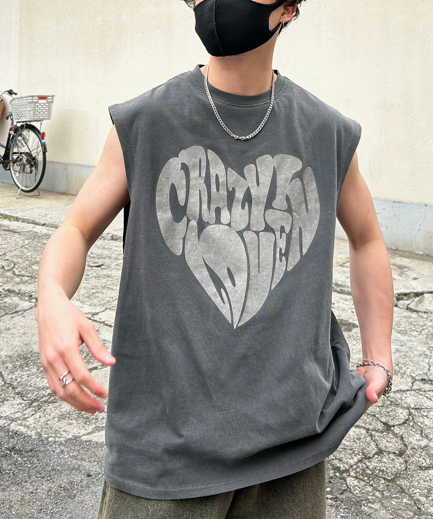 ヴィンテージライク ピグメント加工 アメカジ風 レトロプリント ノースリーブ