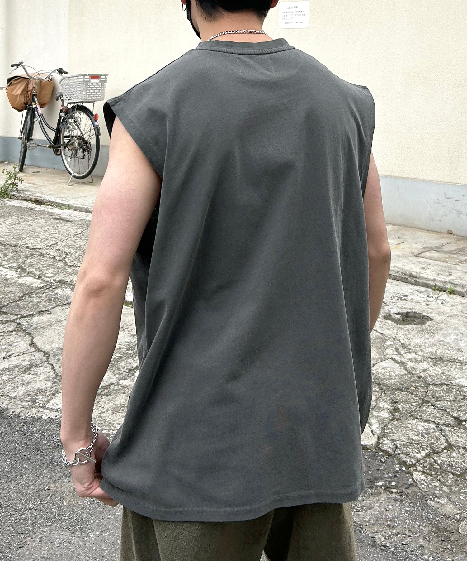 ヴィンテージライク ピグメント加工 アメカジ風 レトロプリント ノースリーブ