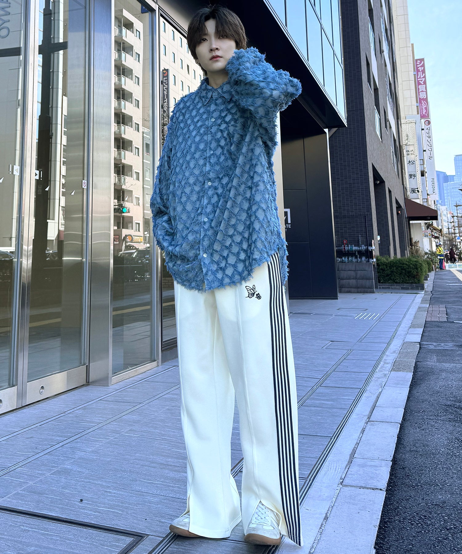 【セットアップ対応】"WEB限定" サイドライン ワンポイント刺繍 センタースリット ジャージパンツ