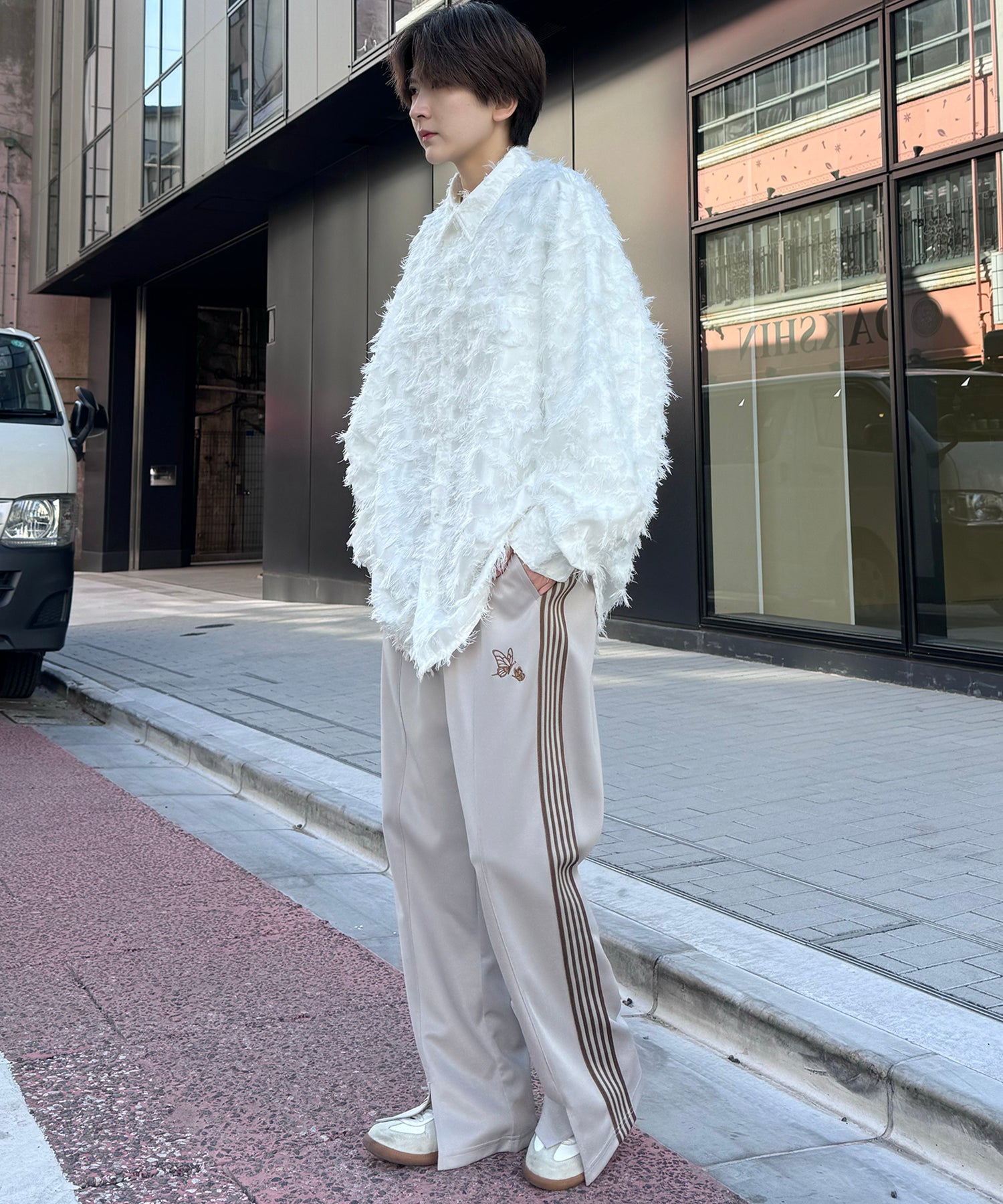 【セットアップ対応】"WEB限定" サイドライン ワンポイント刺繍 センタースリット ジャージパンツ