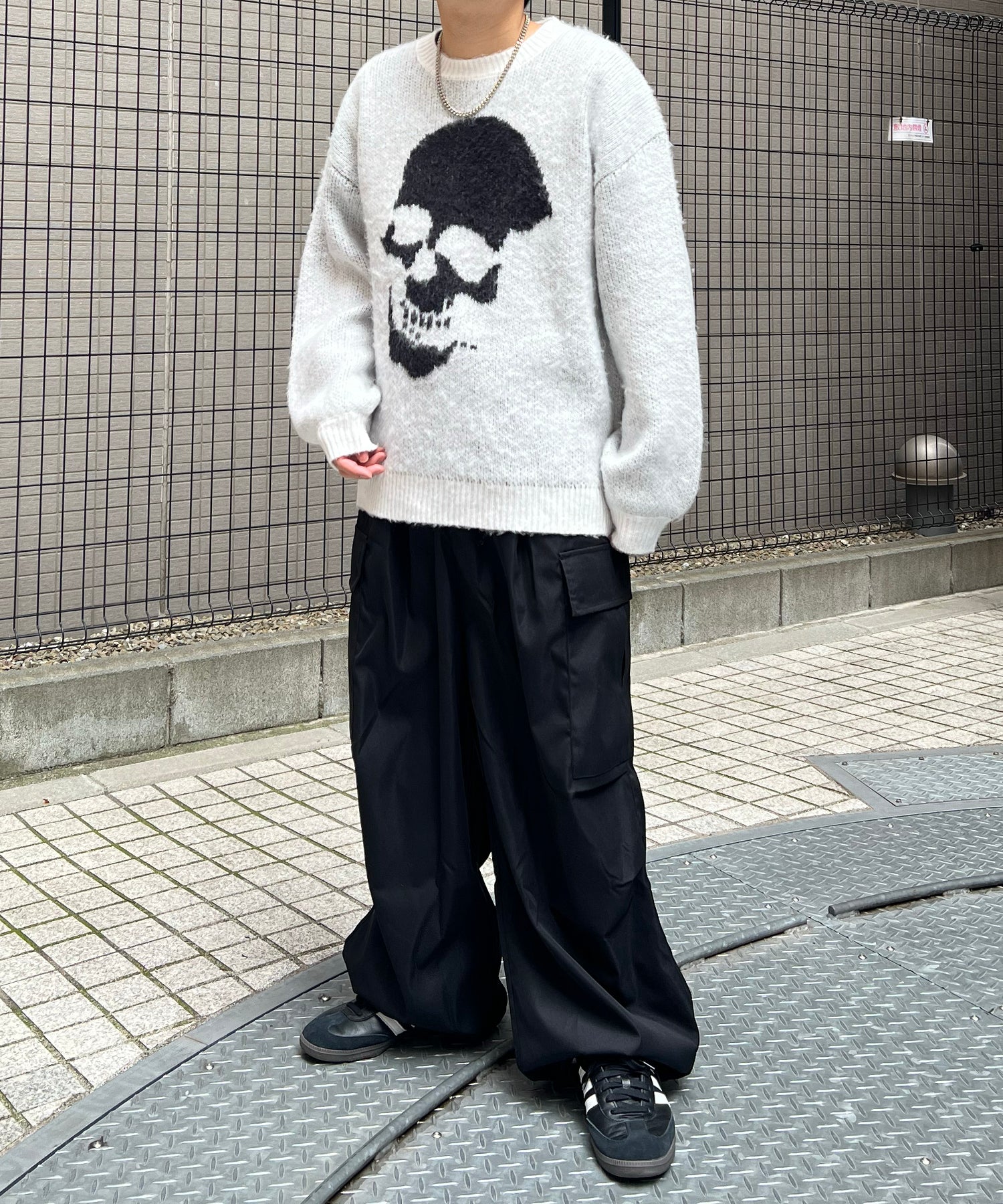 モヘアライク 8ボール / ダイス / スカル グラフィックジャガード ビッグシルエット プルオーバーソフトタッチシャギーニット