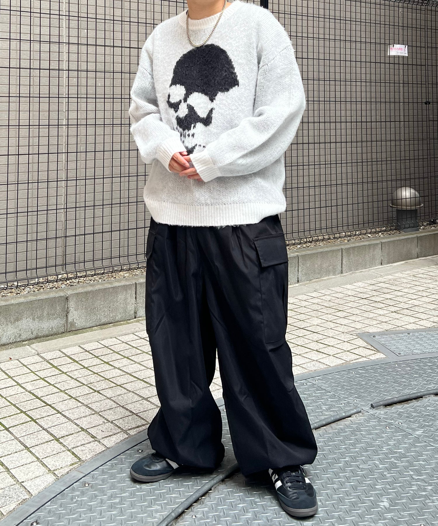 モヘアライク 8ボール / ダイス / スカル グラフィックジャガード ビッグシルエット プルオーバーソフトタッチシャギーニット